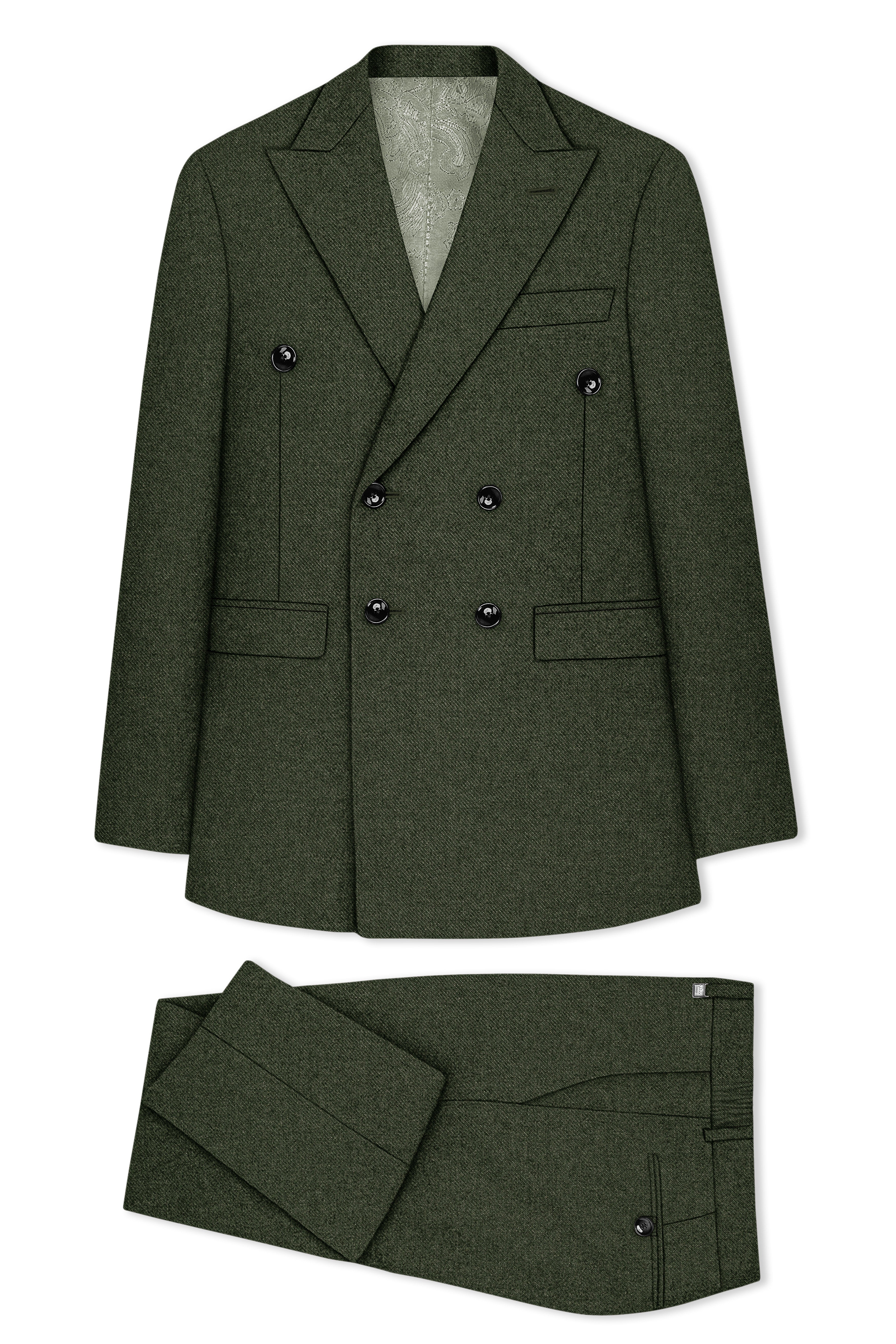 Olvoro-Rifle Green Textured Tweed Double Breasted Suit