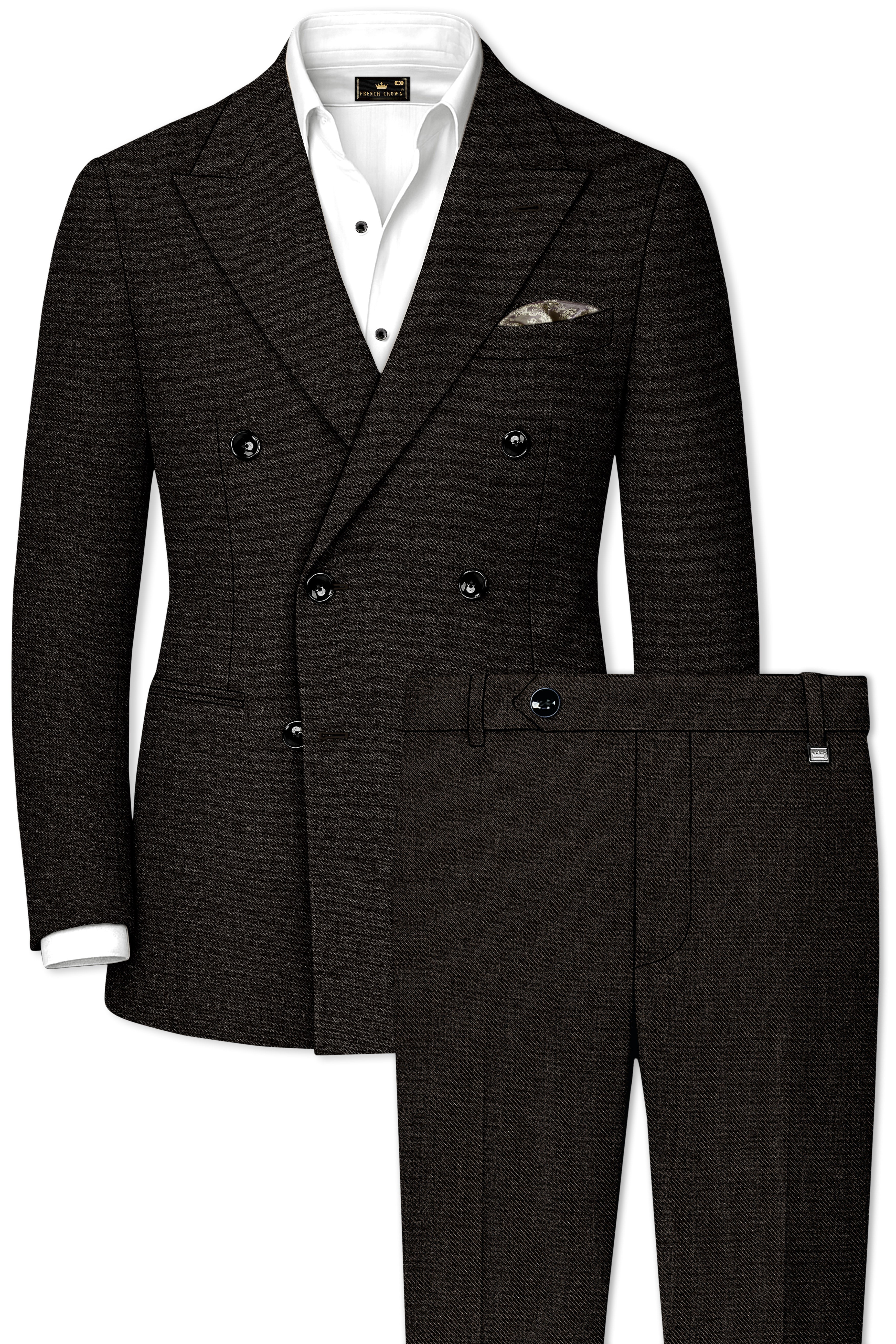 Aurezeus-Zeus Brown Textured Tweed Double Breasted Suit