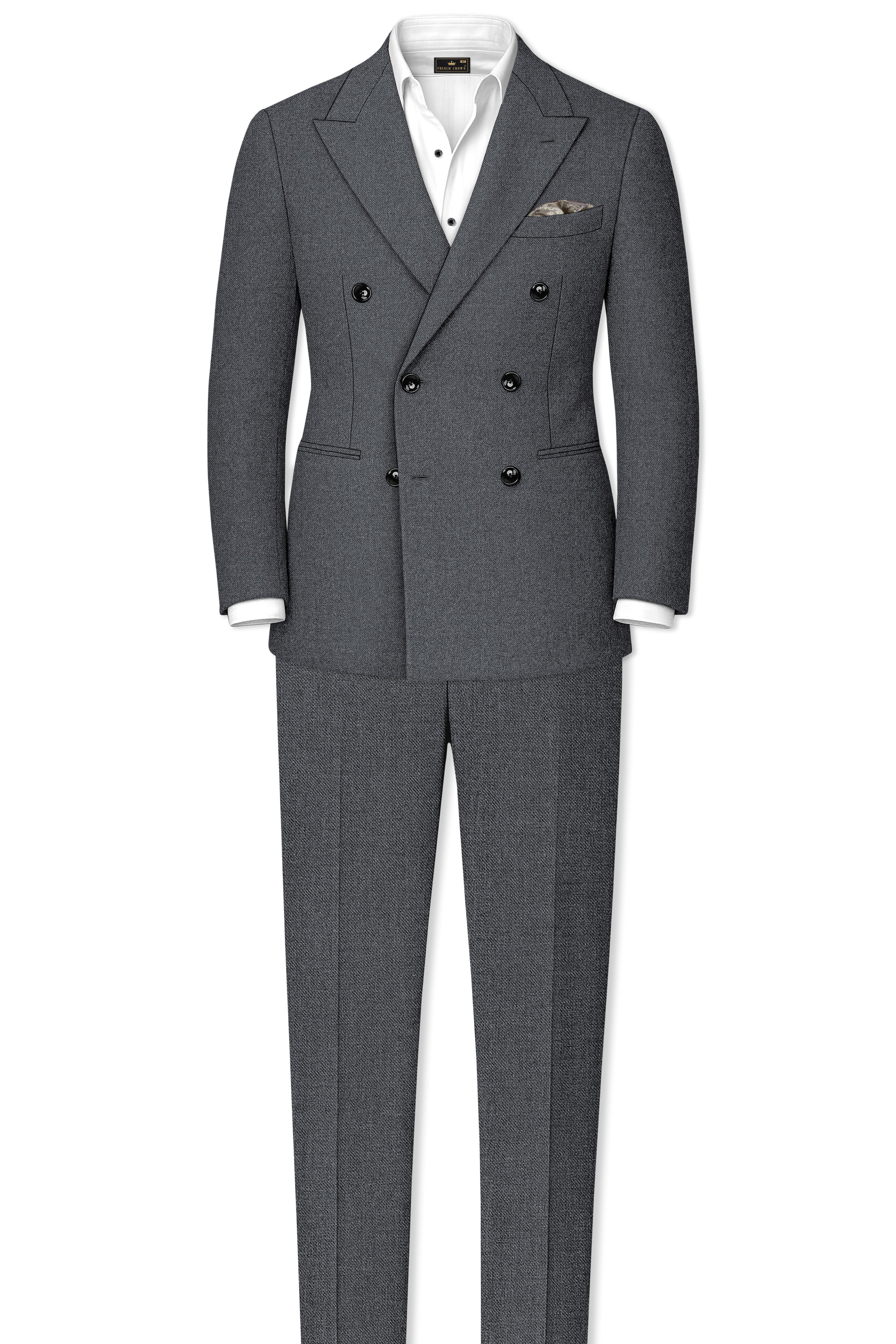 Gravano-Ship Gray Textured Tweed Double Breasted Suit