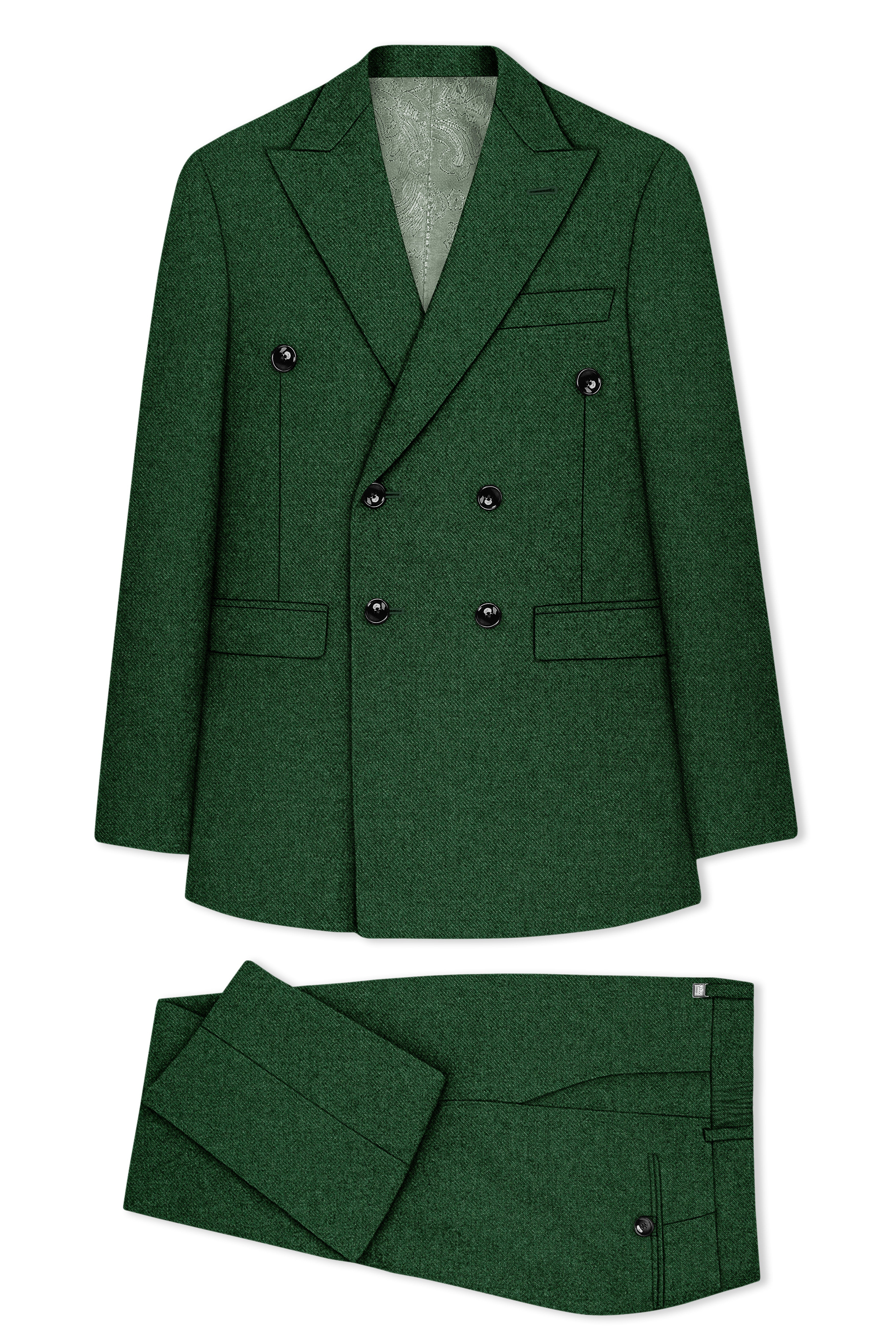 Virenza-Mystle Green Textured Tweed Double Breasted Suit