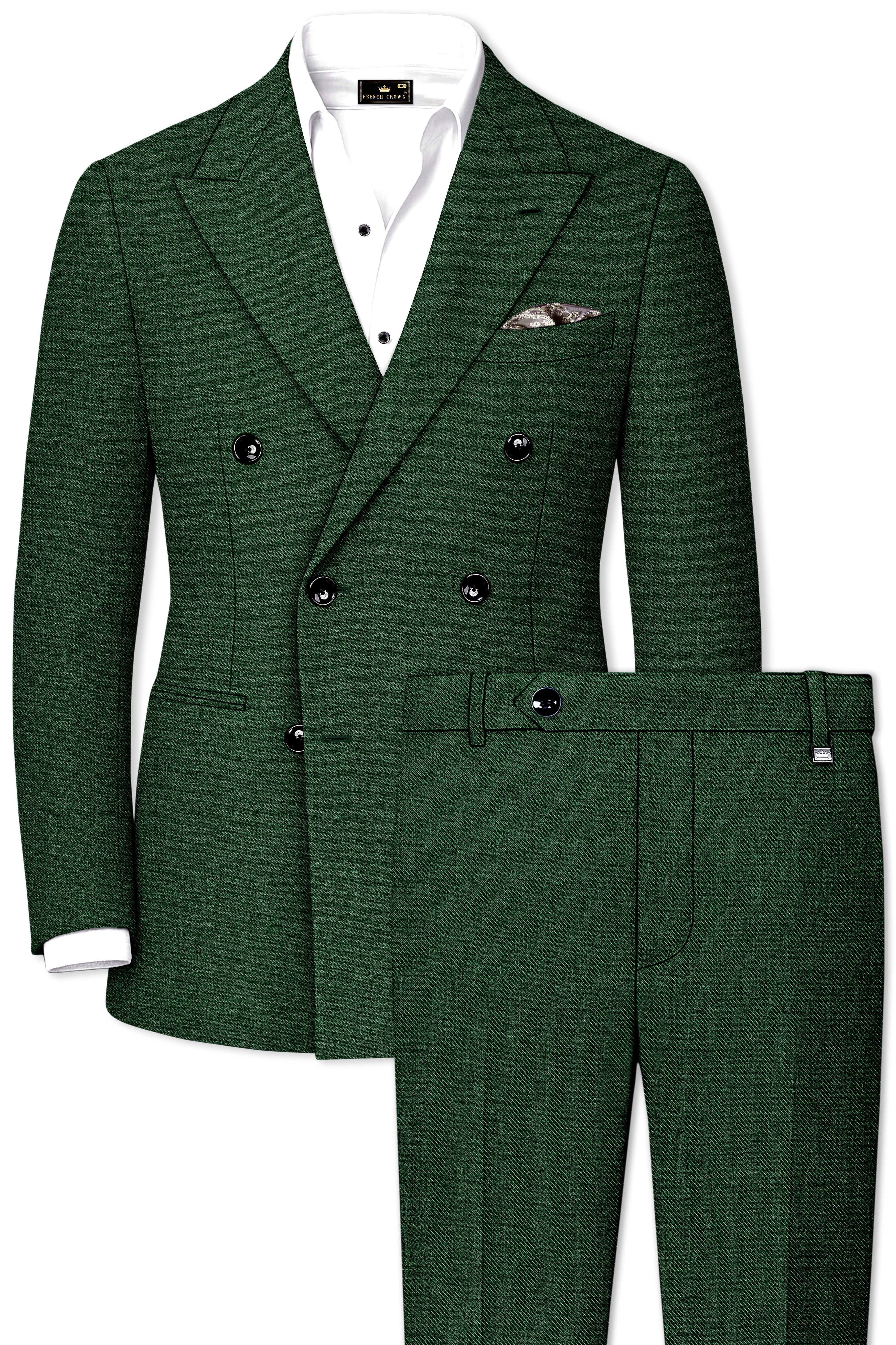 Virenza-Mystle Green Textured Tweed Double Breasted Suit