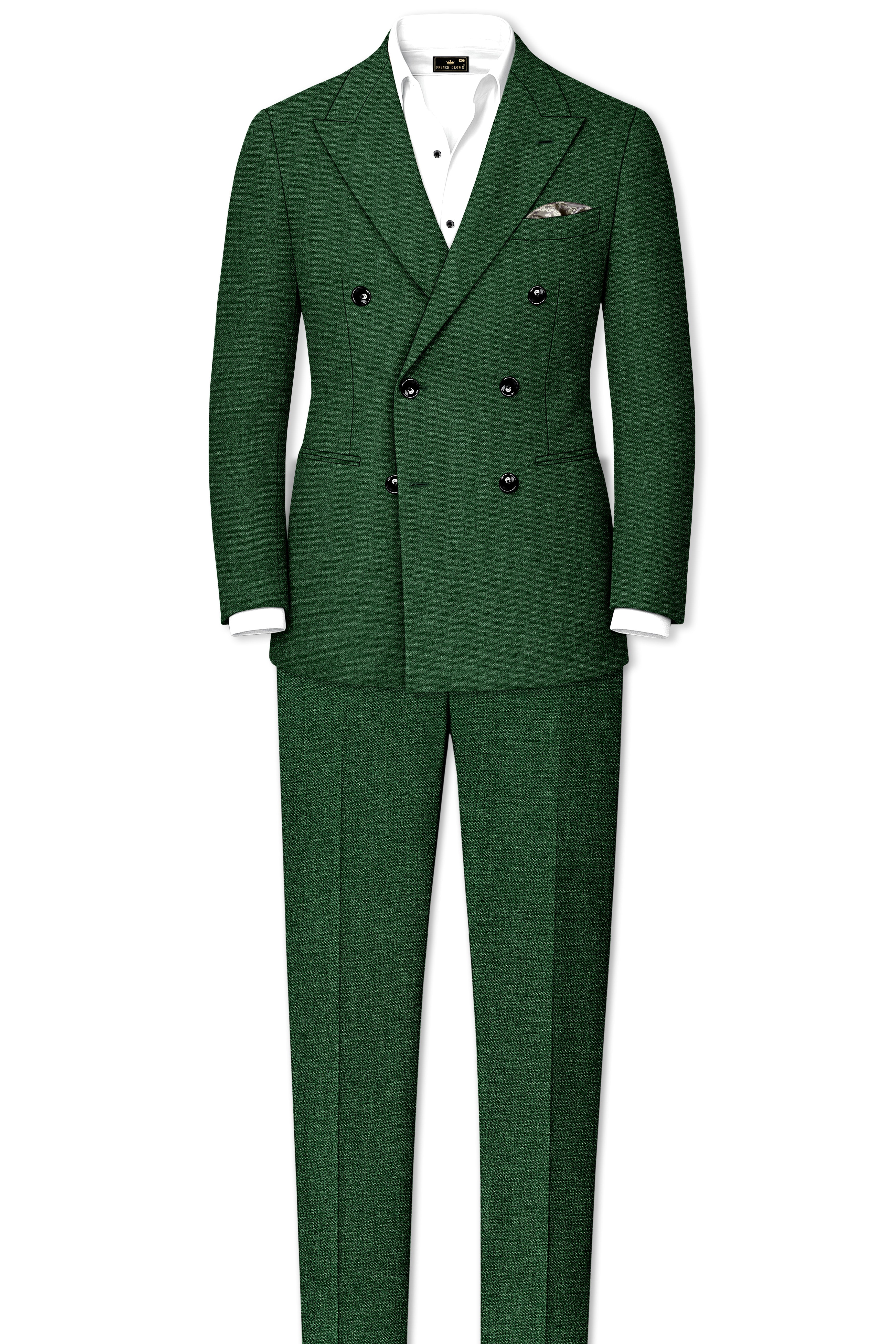 Virenza-Mystle Green Textured Tweed Double Breasted Suit