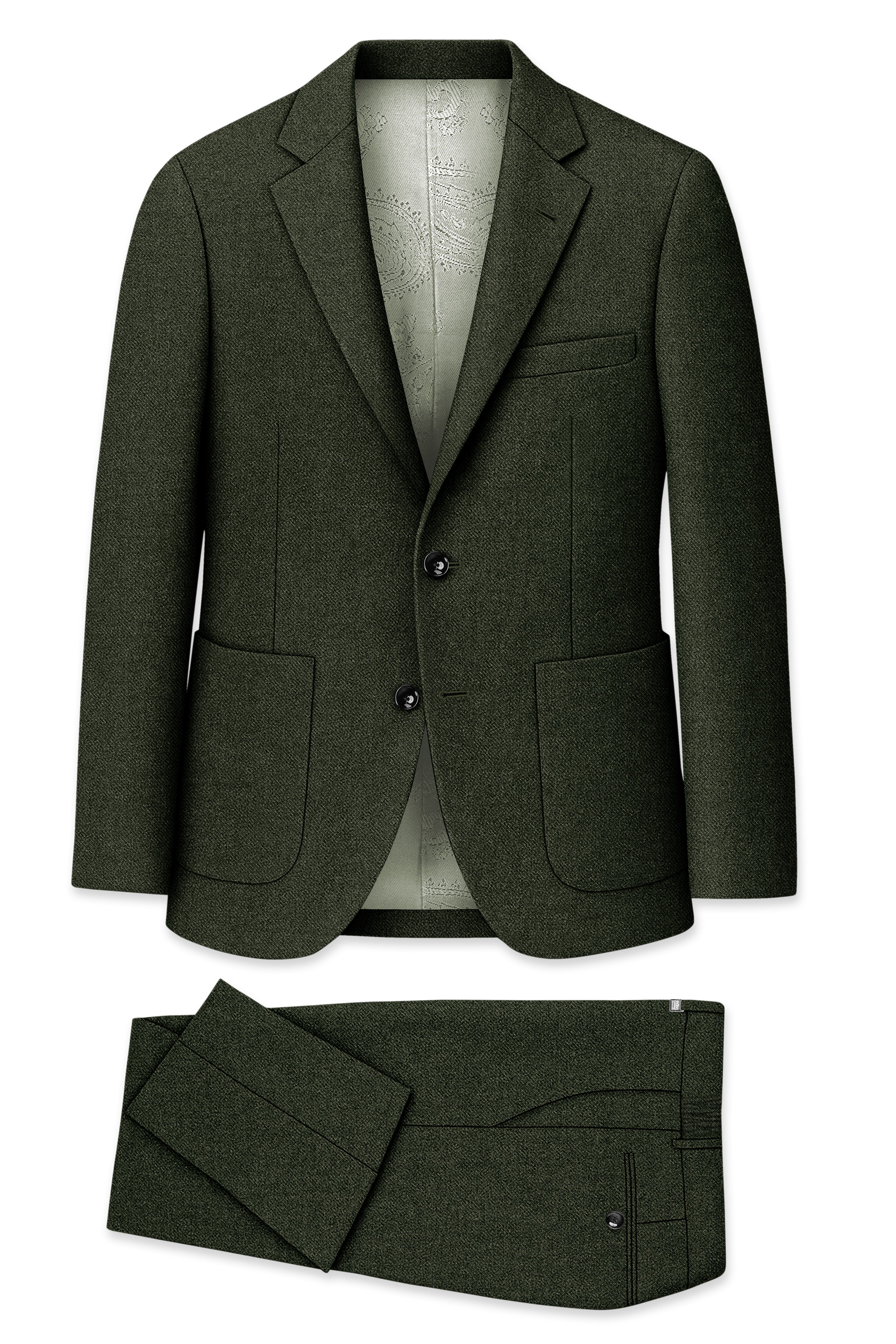 Olvoro-Rifle Green Textured Tweed Single Breasted Sports Suit
