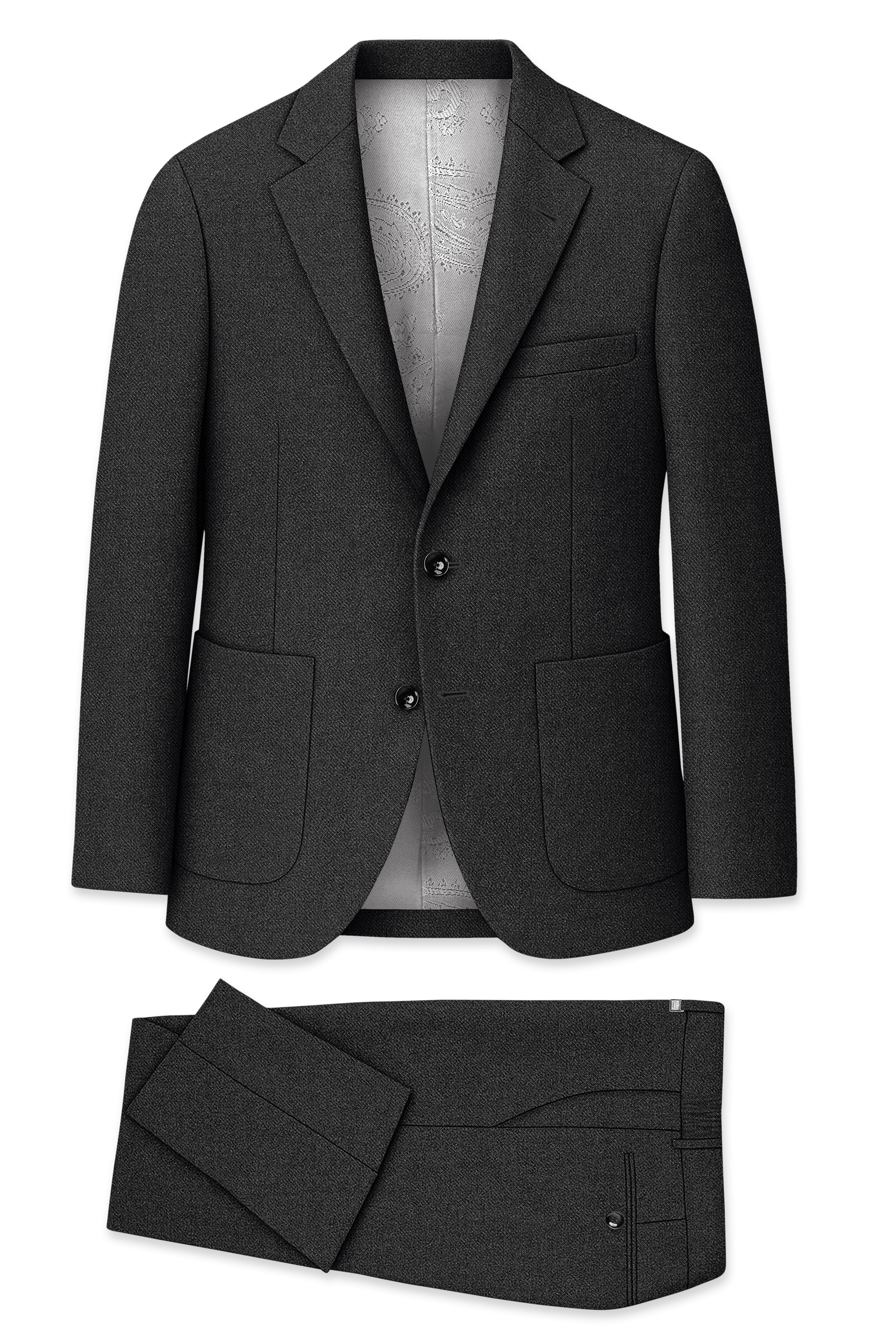 Metallo-Gunmetal Gray Textured Tweed Single Breasted Sports Suit