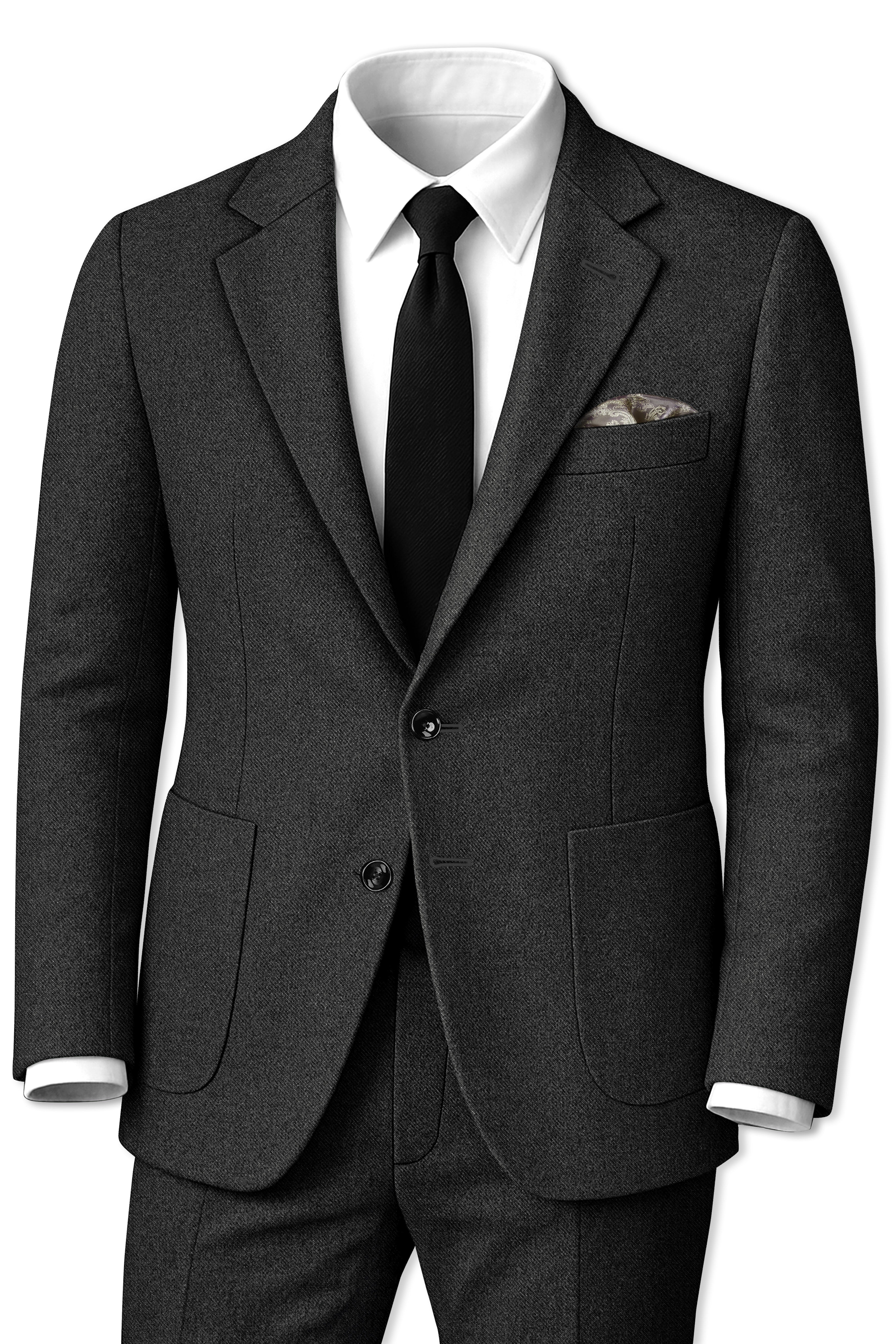Metallo-Gunmetal Gray Textured Tweed Single Breasted Sports Suit