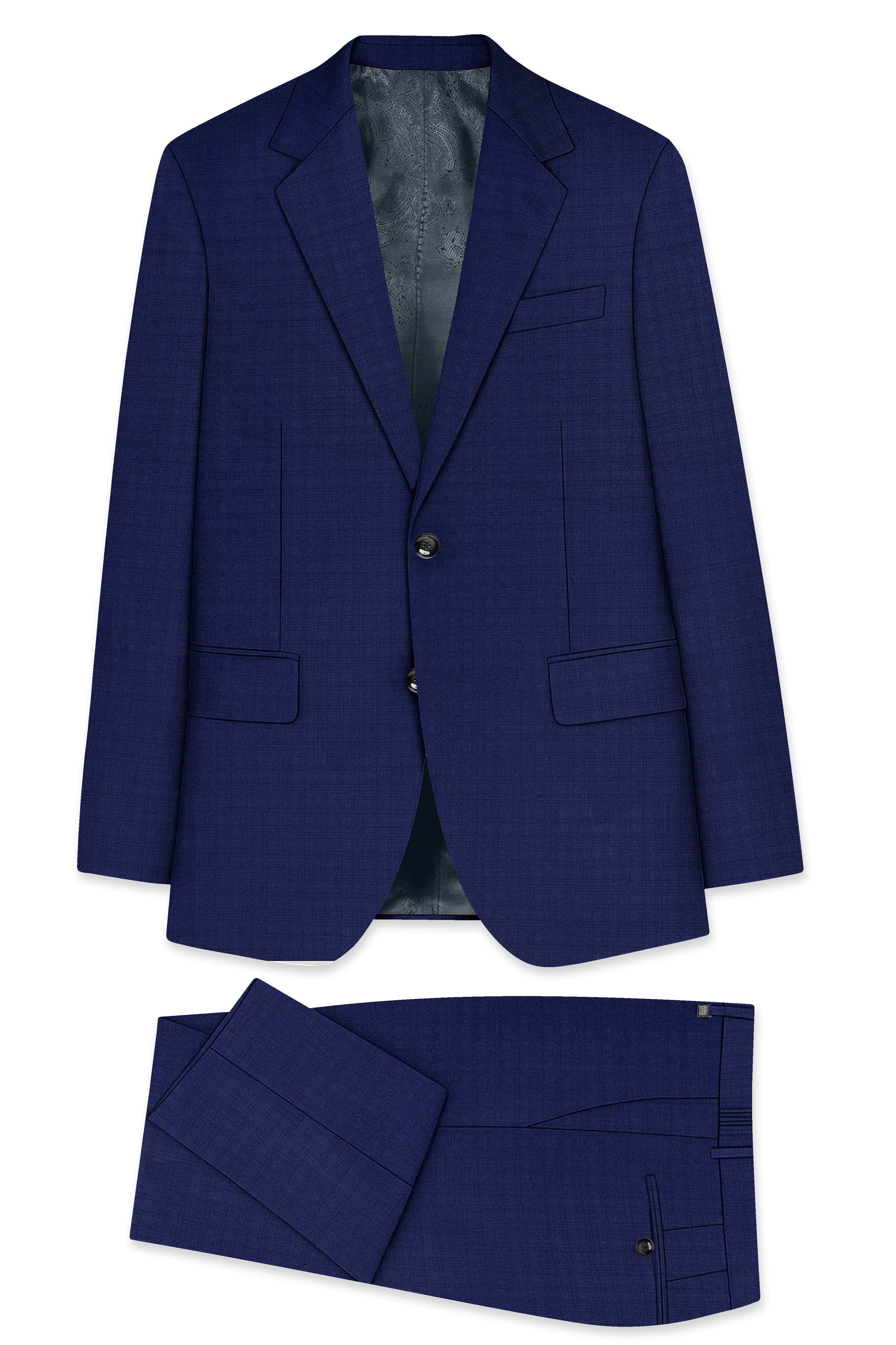 Bluvoro-Space Blue Textured Wool Rich Single Breasted Suit