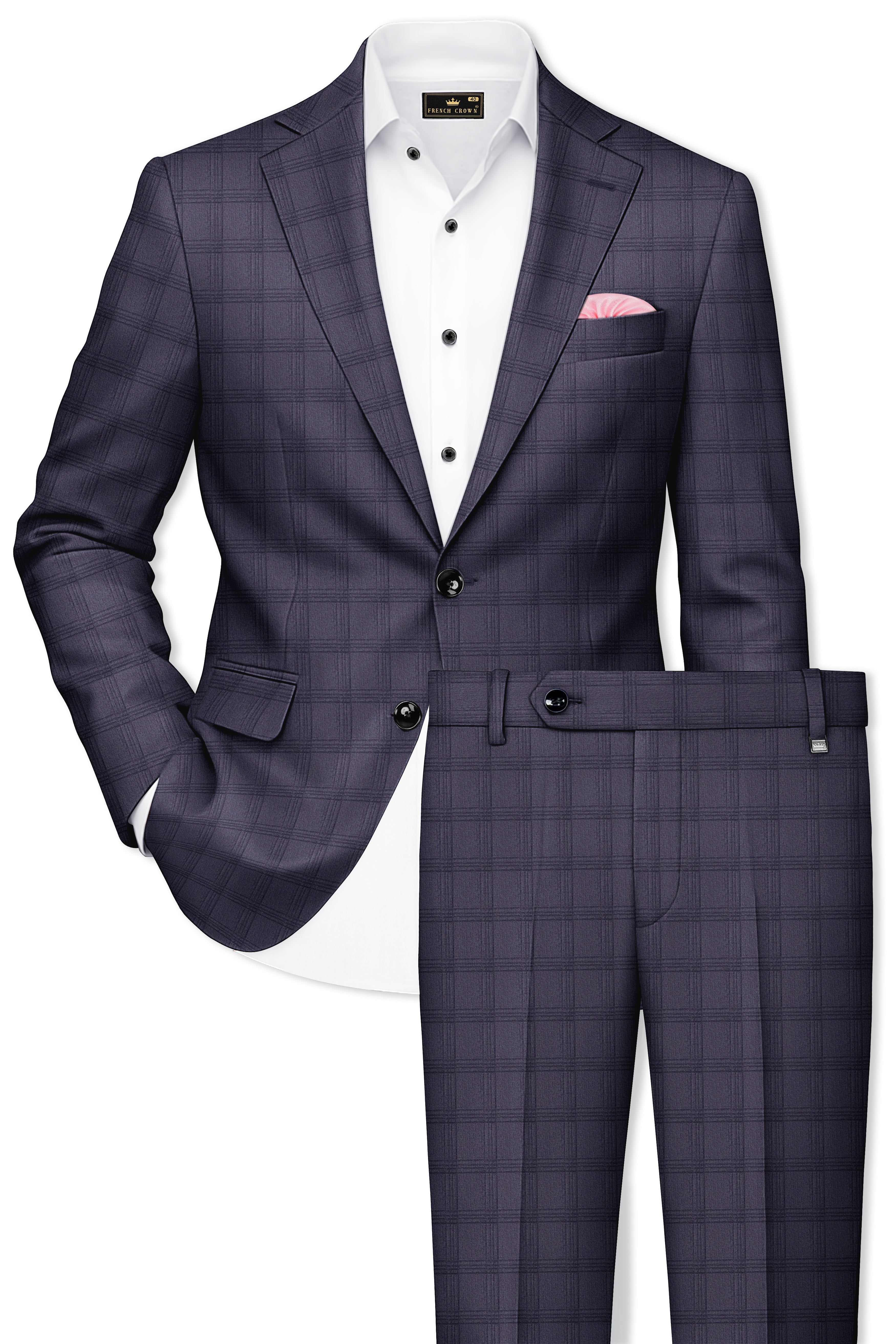 Auretuna-Tuna Blue Tonal Check Plaid Wool Rich Single Breasted Suit