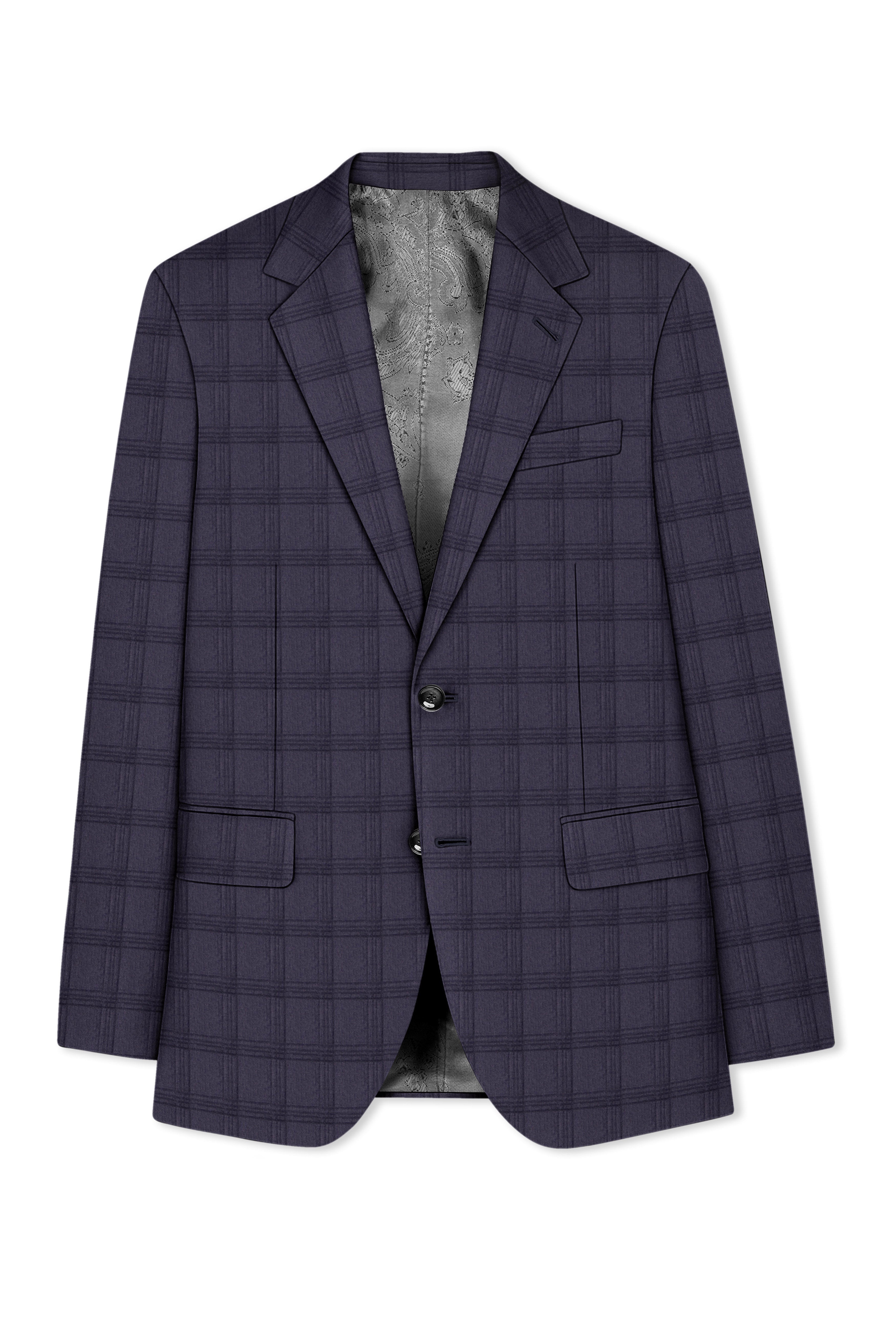 Auretuna-Tuna Blue Tonal Check Plaid Wool Rich Single Breasted Suit