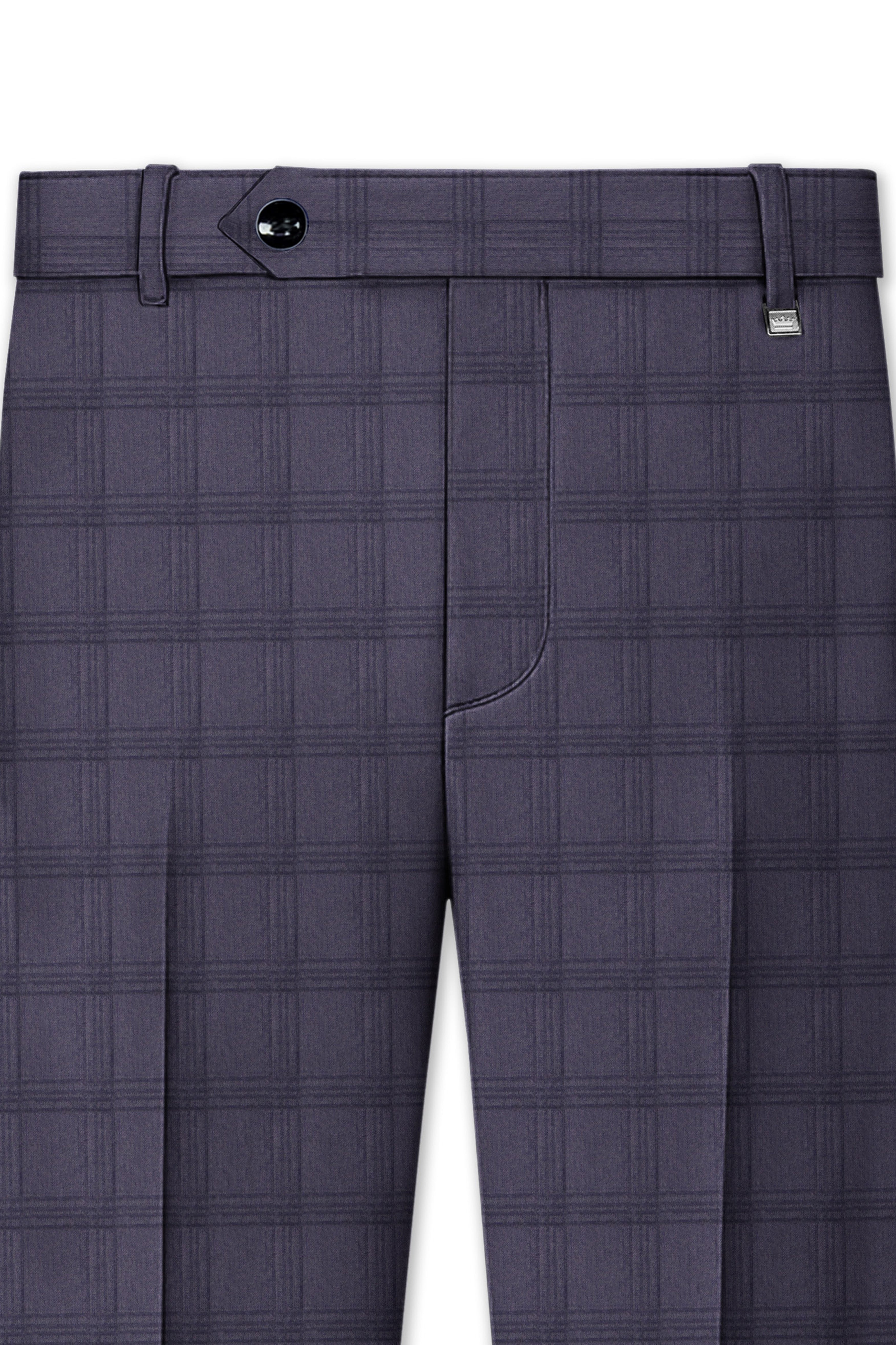 Auretuna-Tuna Blue Tonal Check Plaid Wool Rich Stretchable Waistband Pant