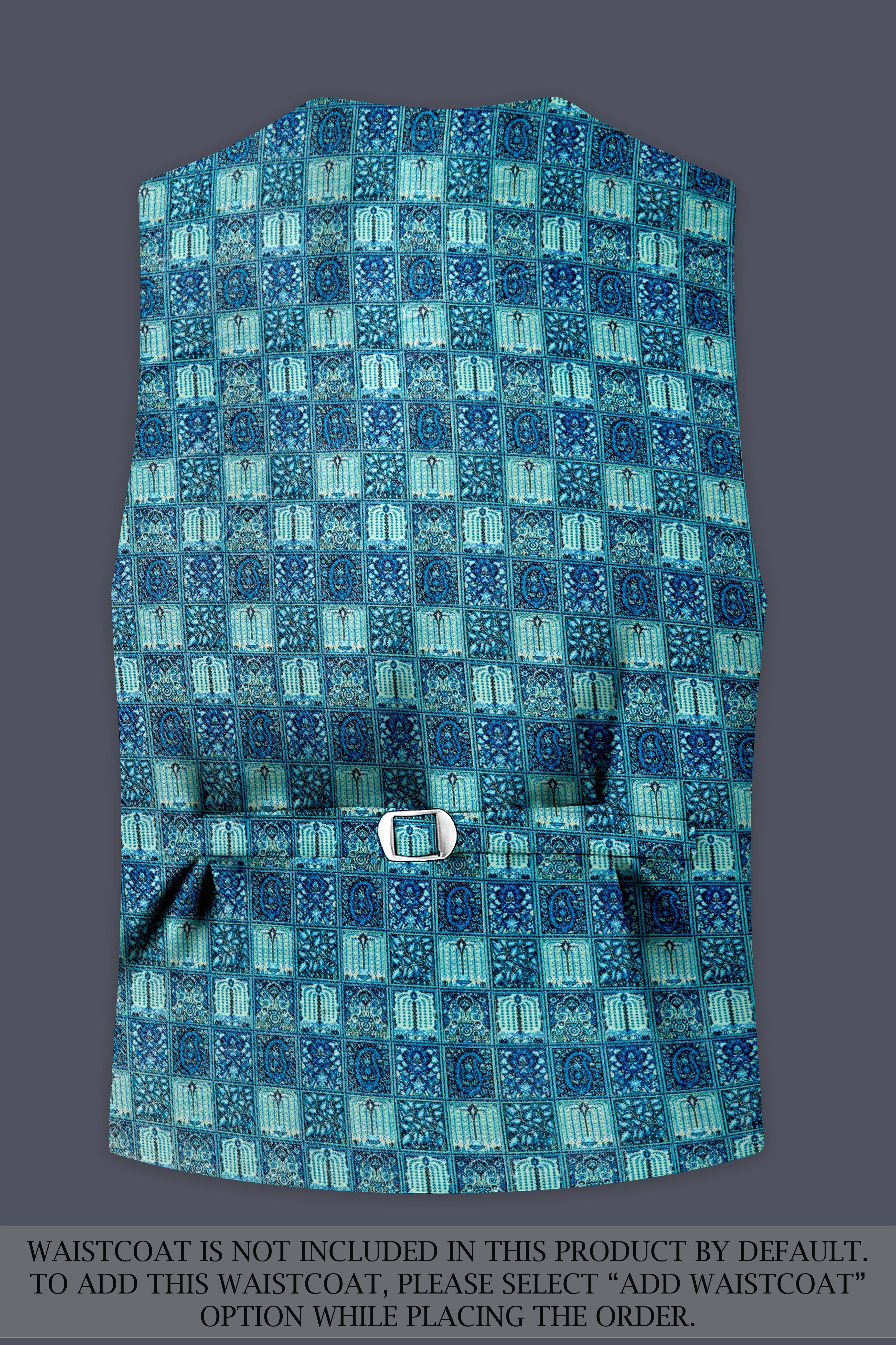 Mosaivoro-Caribbean Blue Geometric Mosaic Printed Velvet Single Breasted Suit