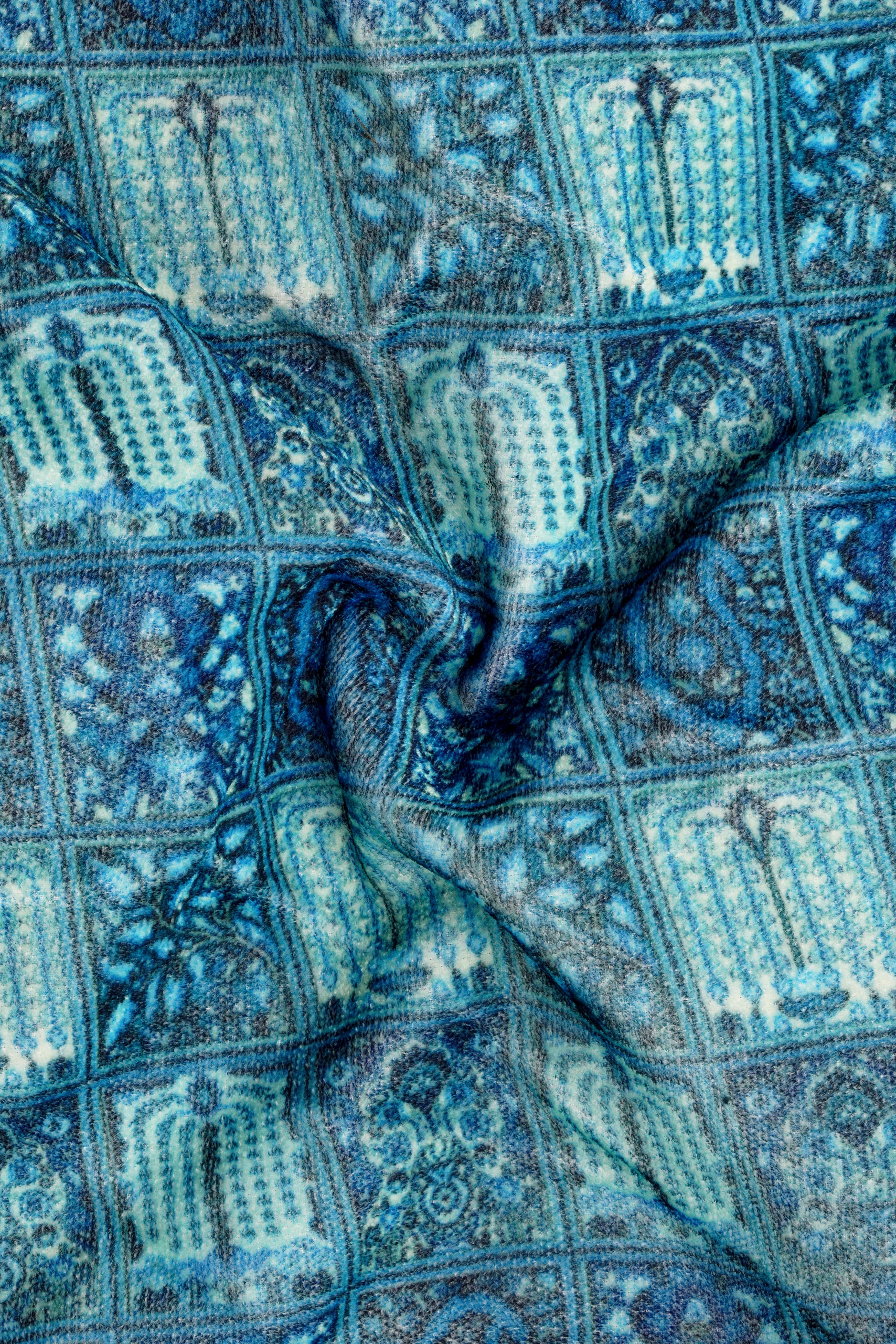 Mosaivoro-Caribbean Blue Geometric Mosaic Printed Velvet Single Breasted Suit