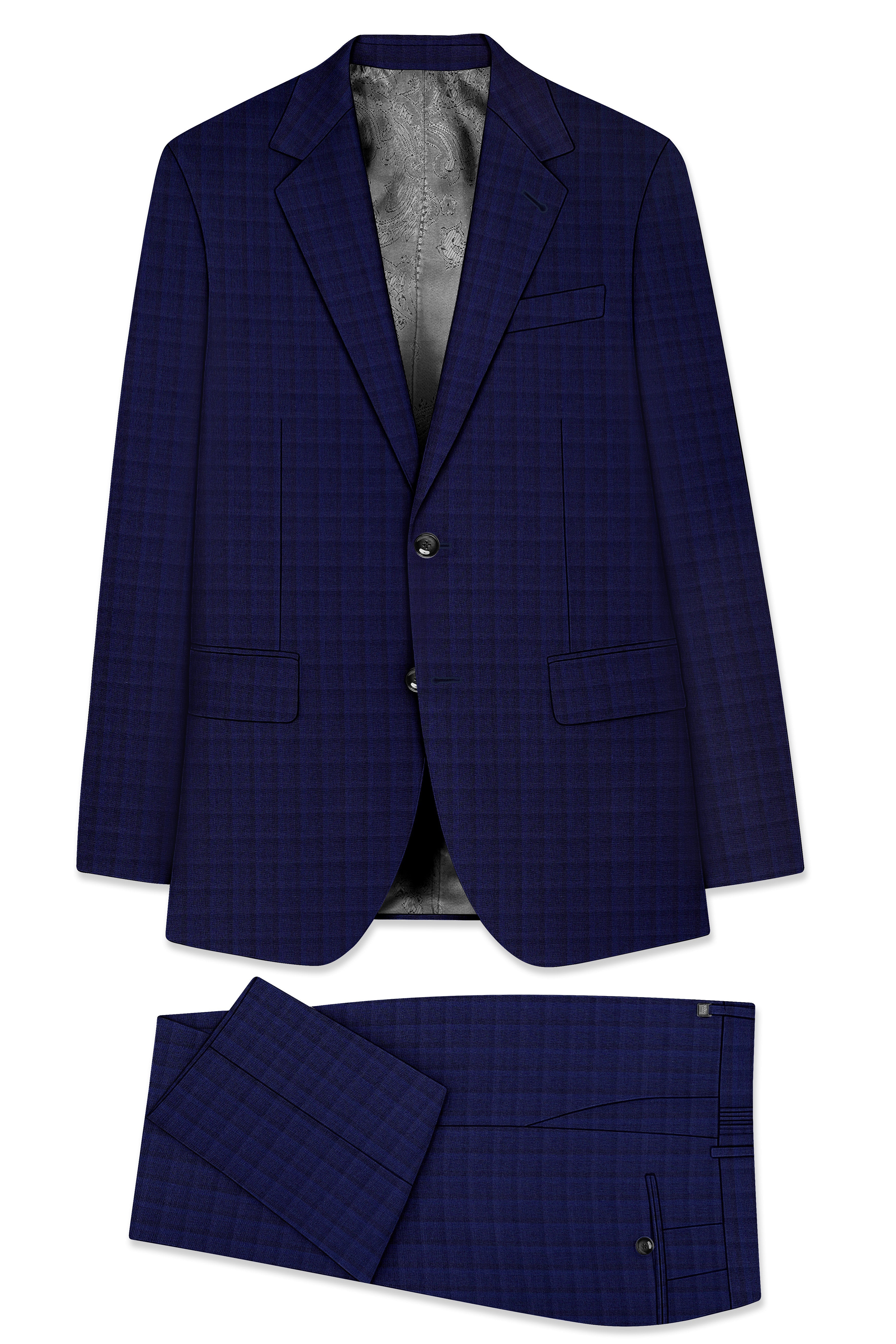Aurebunt-Bunting Blue Plaid Wool Rich Single Breasted Suit