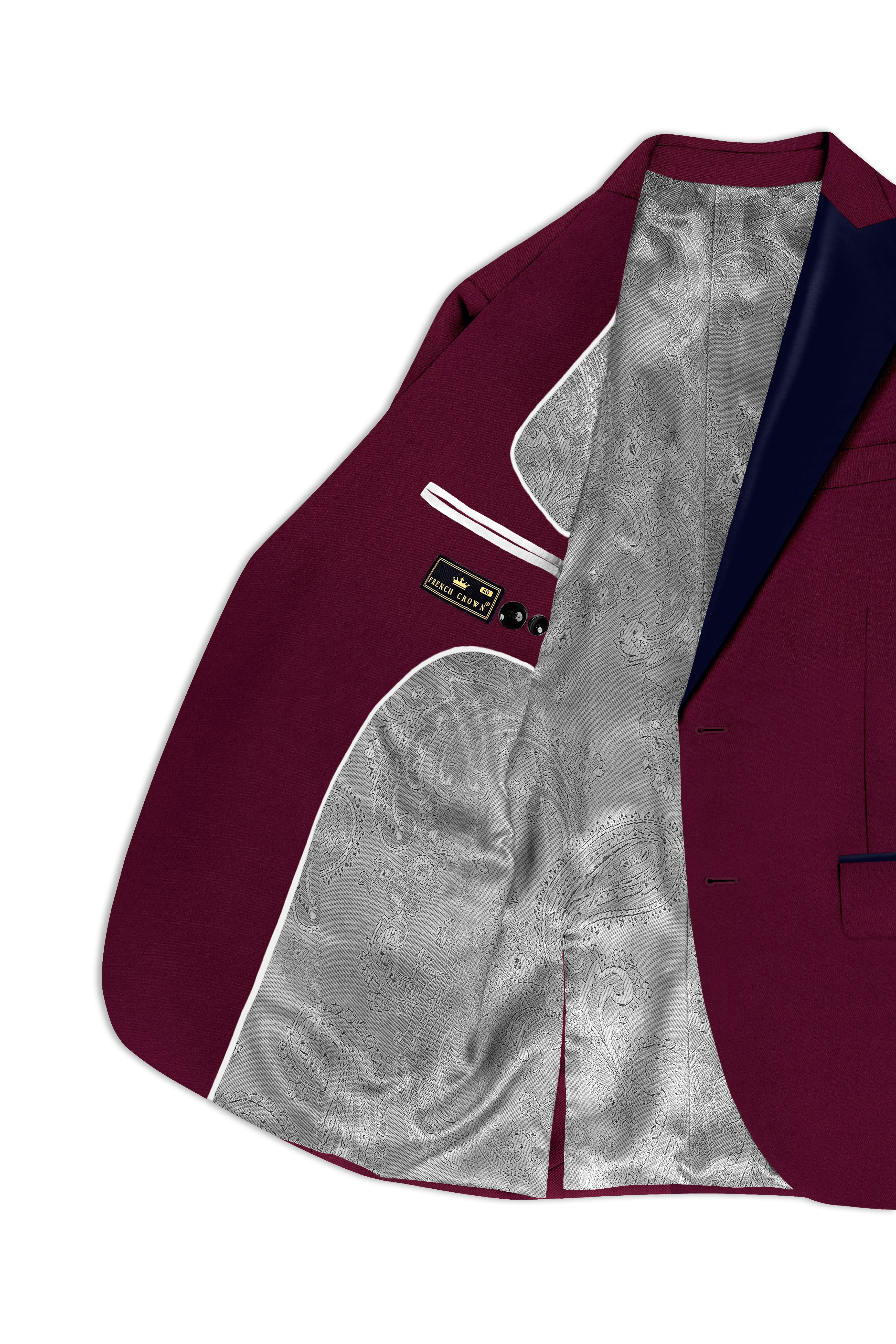Regal Maroon-Tamarind With Blue Lepal Solid Wool Rich Peak Lapel Tuxedo Suit