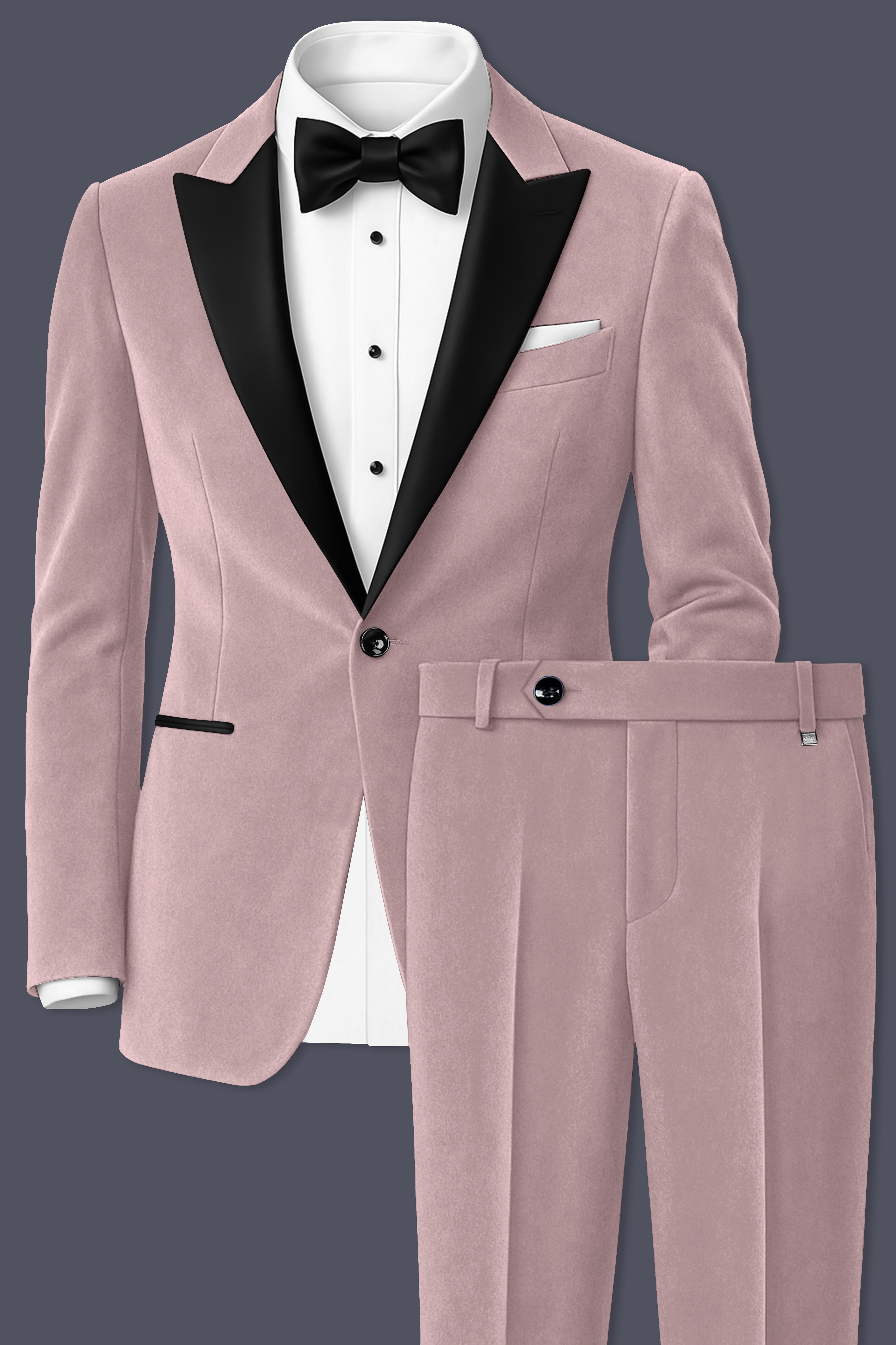 Rosvoro-Calming Pink Velvet Peak Lapel Tuxedo Suit