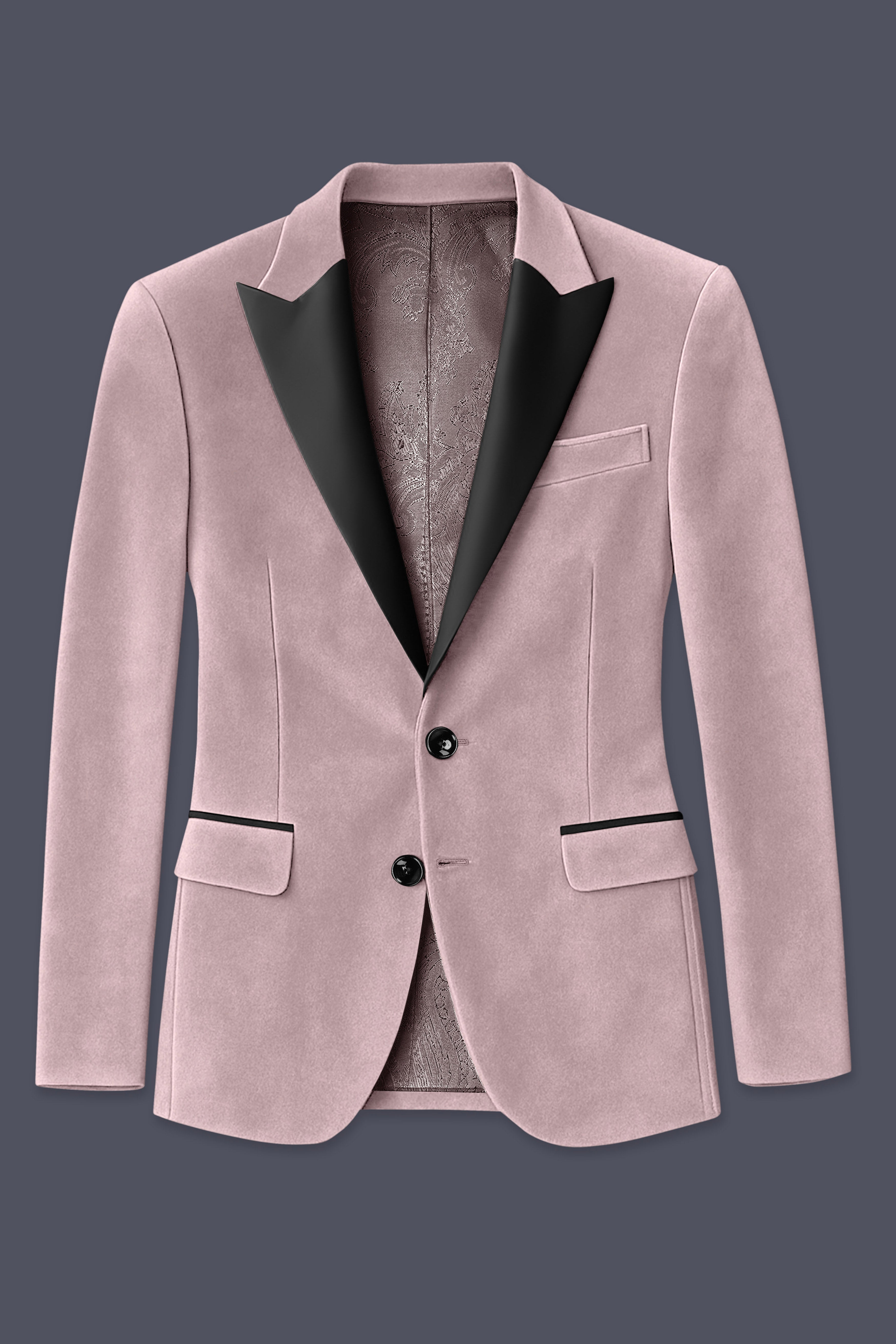 Rosvoro-Calming Pink Velvet Peak Lapel Tuxedo Suit