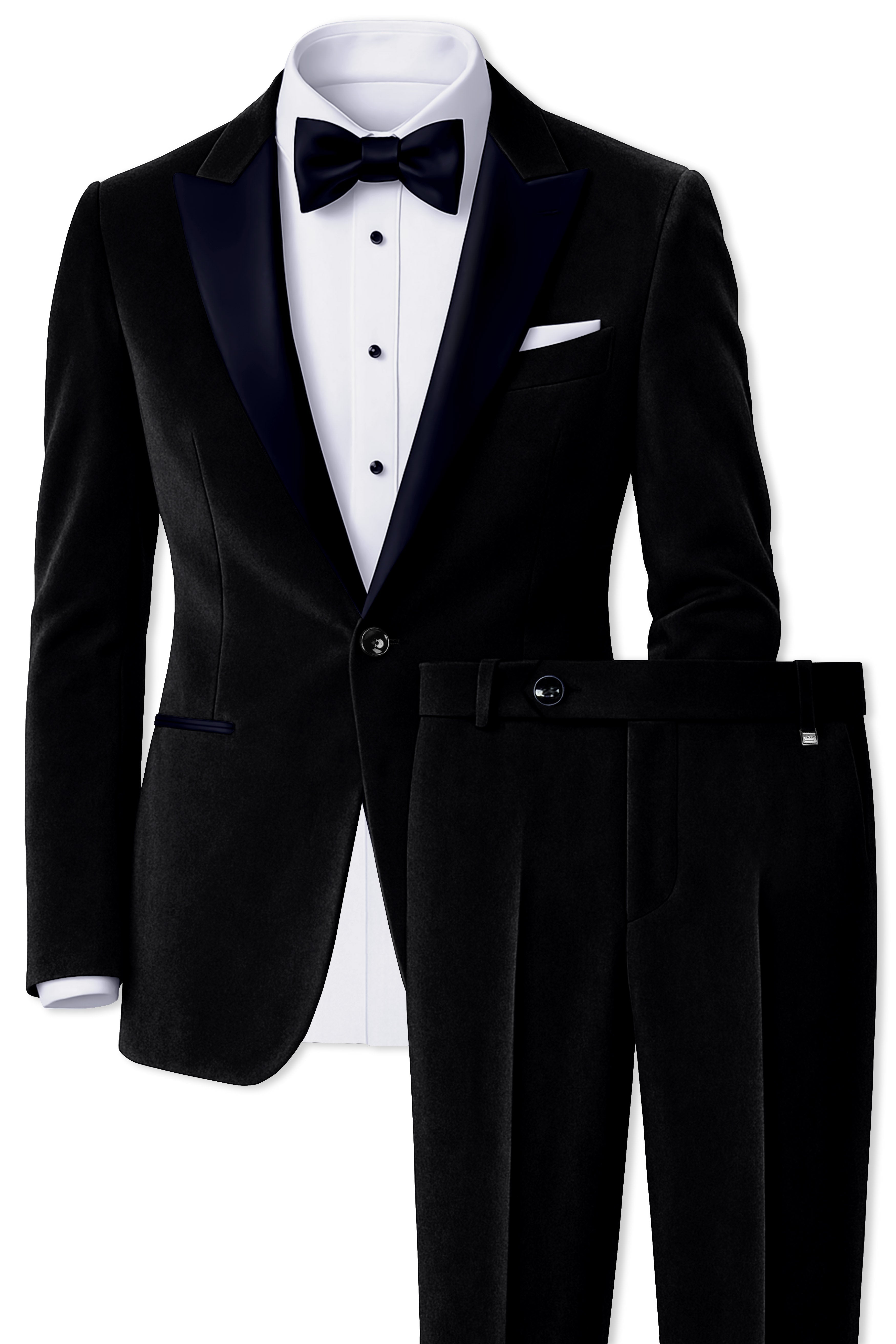 Jadevel-Jade Black With Blue Peak Lepal Velvet Tuxedo Suit