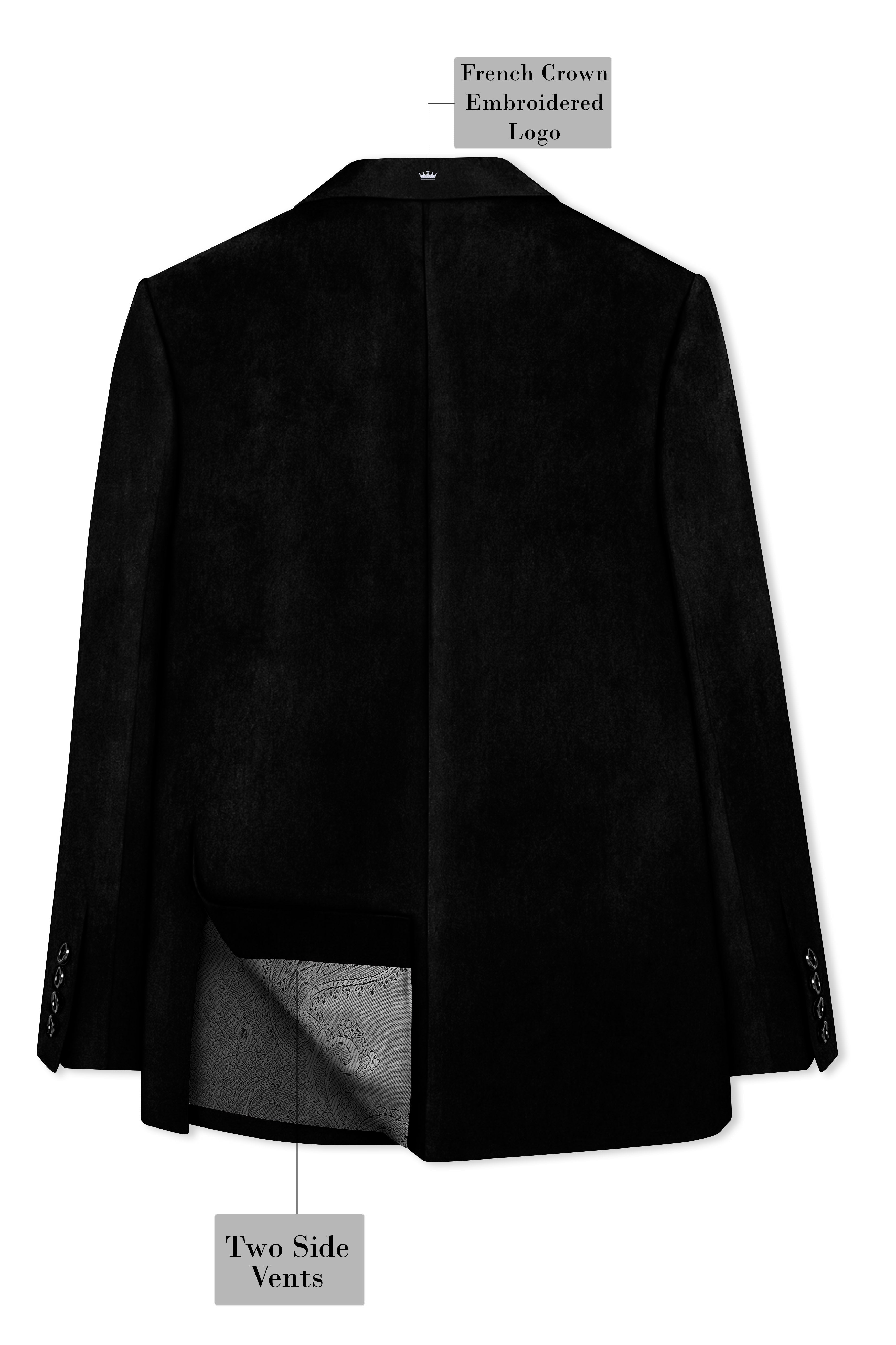 Jadevel-Jade Black With Blue Peak Lepal Velvet Tuxedo Suit