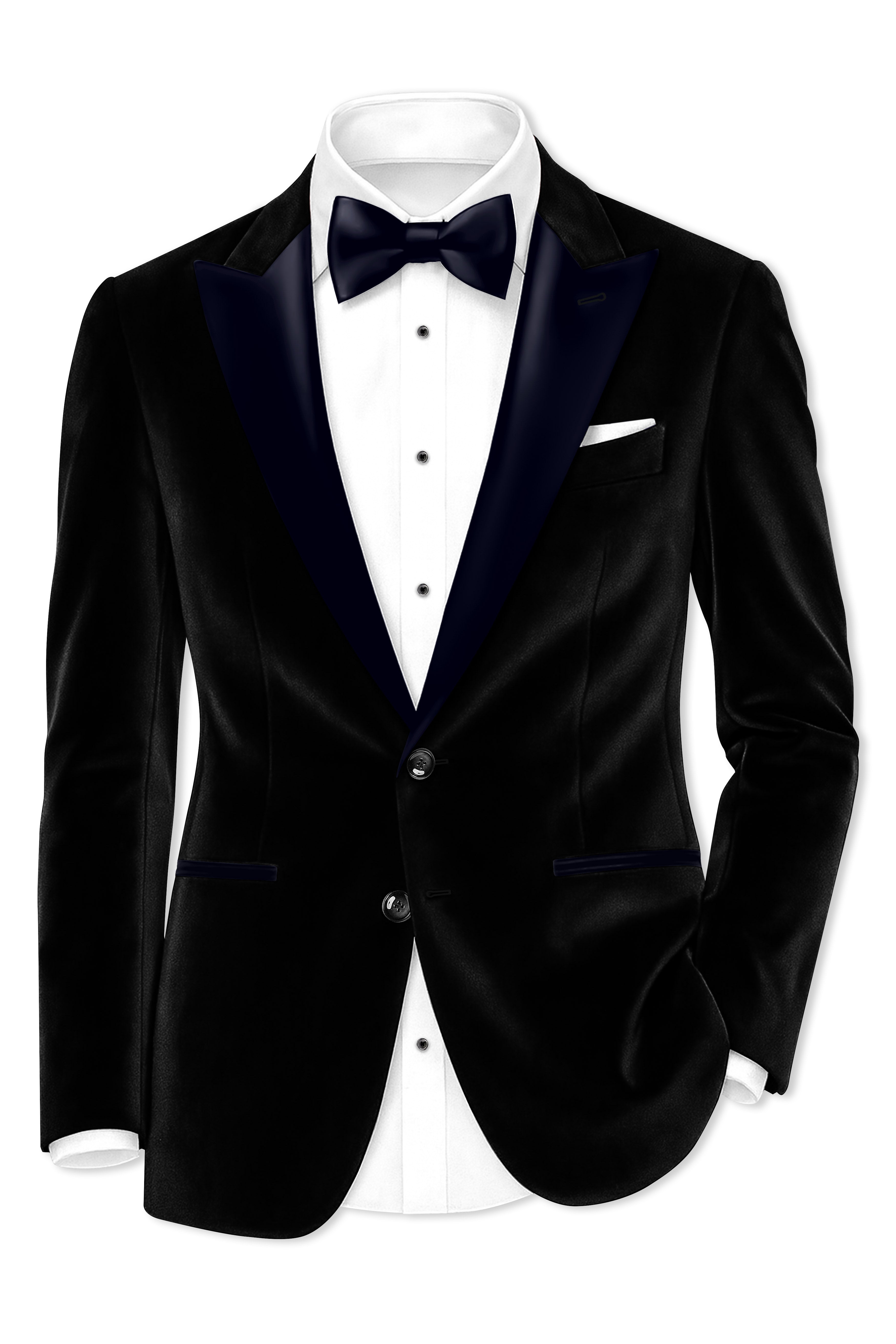 Jadevel-Jade Black With Blue Peak Lepal Velvet Tuxedo Suit