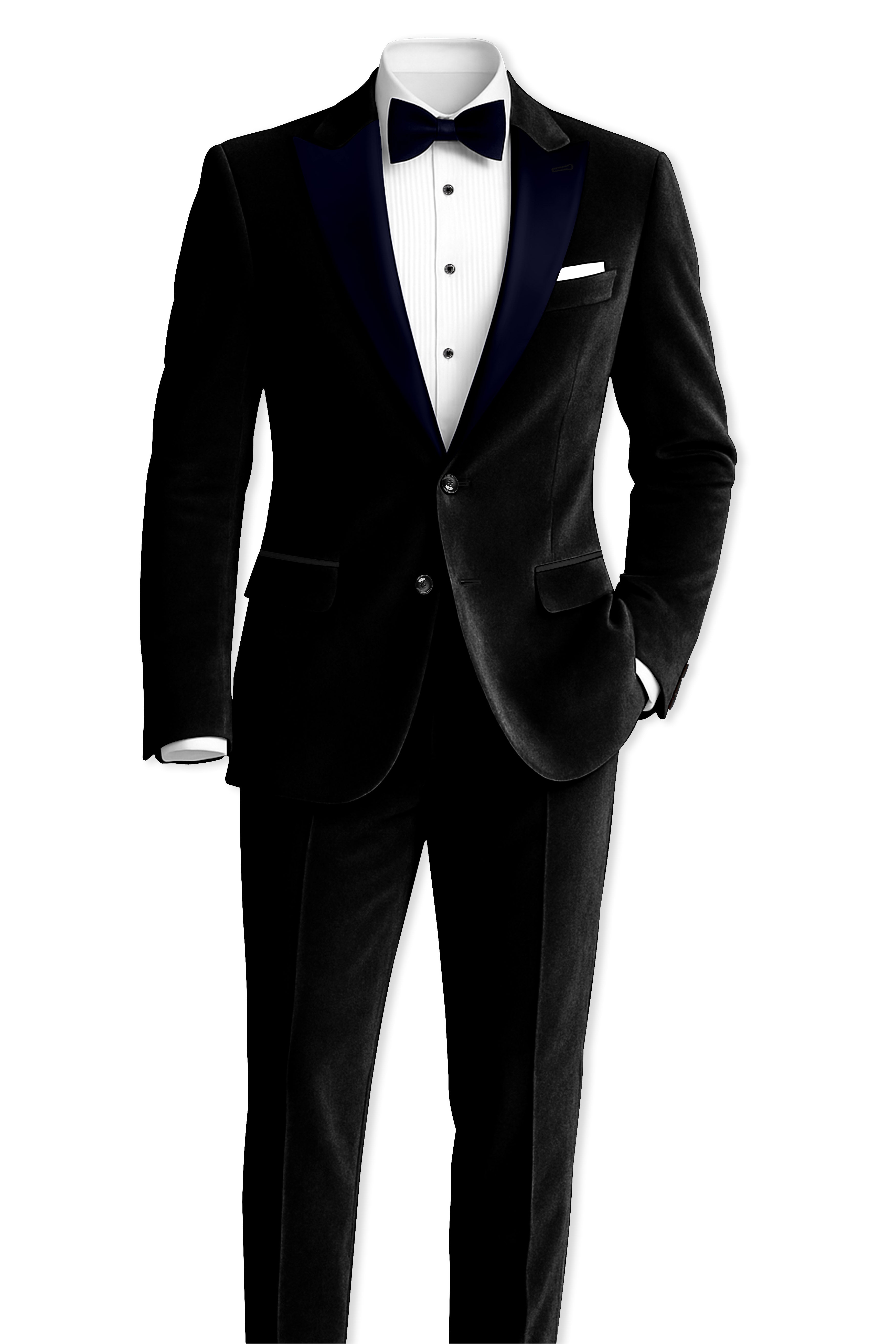 Jadevel-Jade Black With Blue Peak Lepal Velvet Tuxedo Suit
