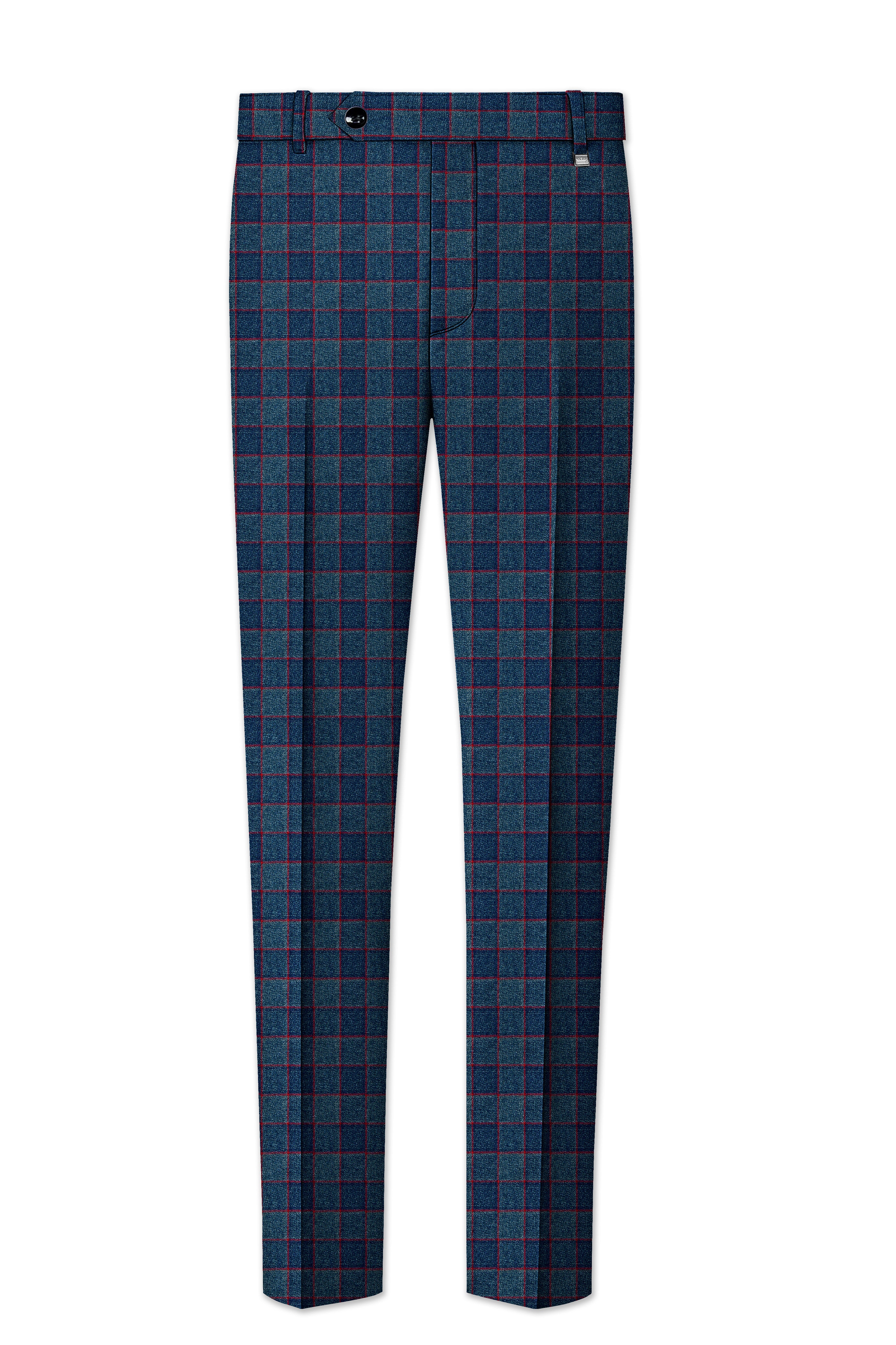 Panevoro-Vintage Blue Windowpane Premium Cotton Single Breasted Suit
