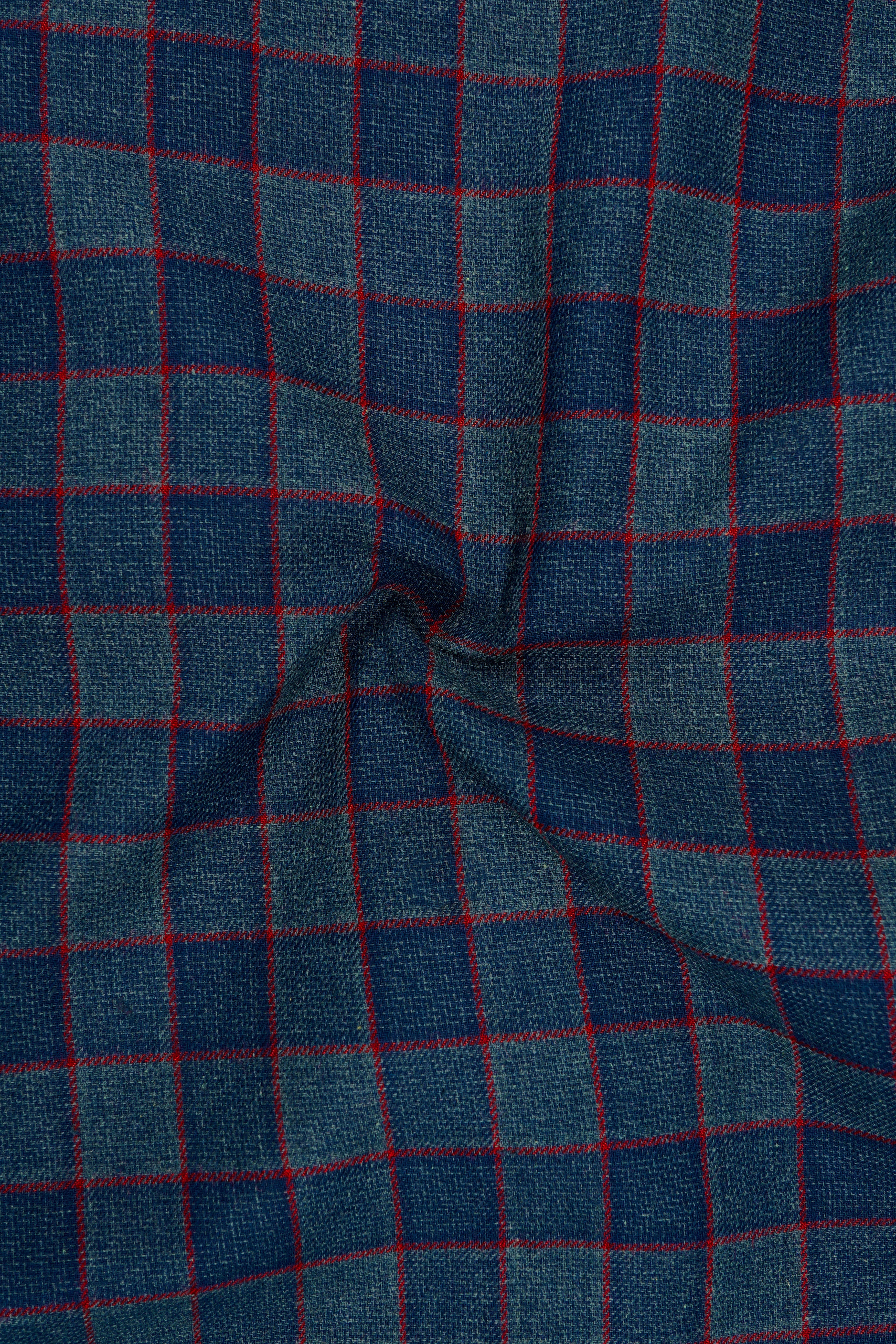 Panevoro-Vintage Blue Windowpane Premium Cotton Single Breasted Suit