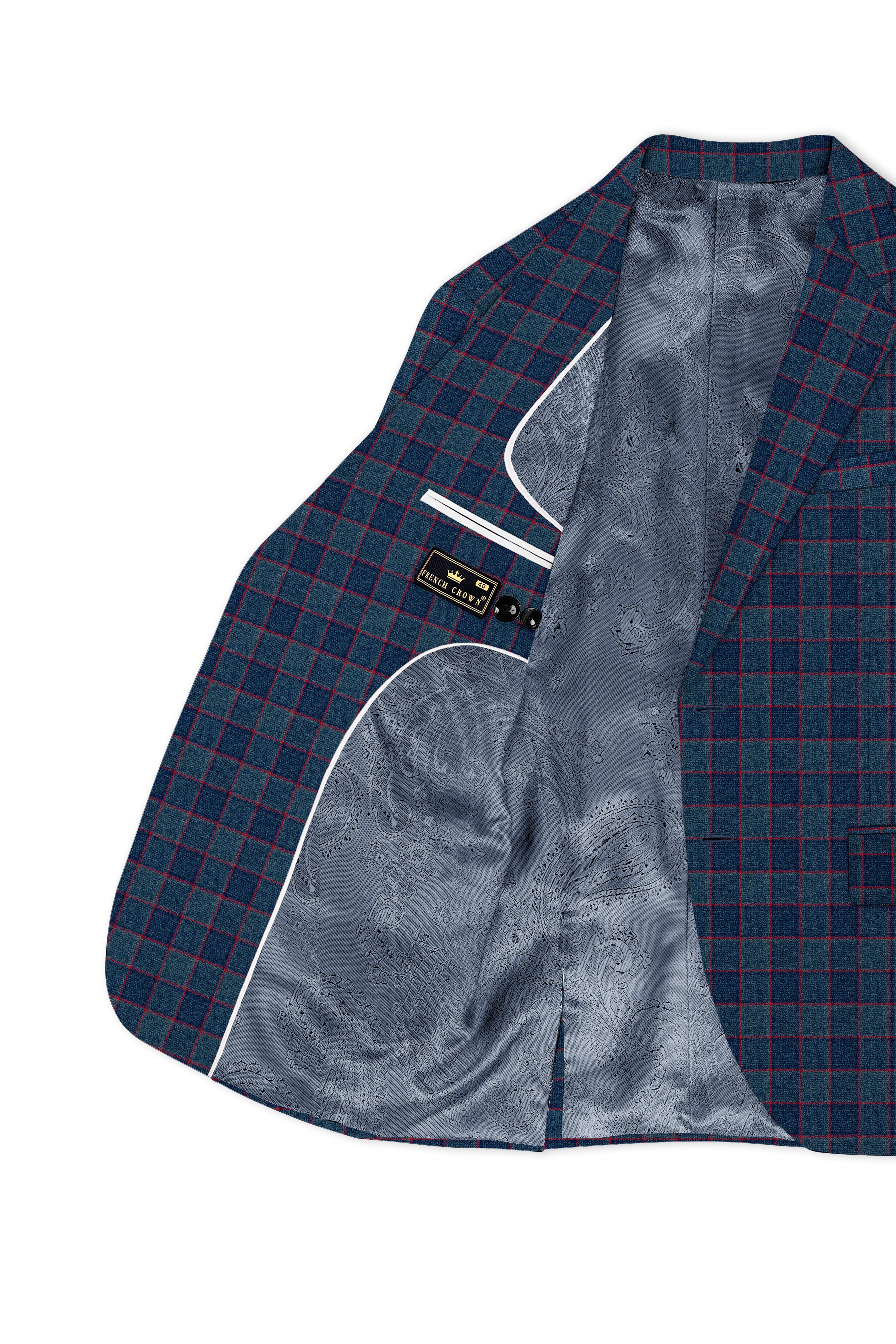Panevoro-Vintage Blue Windowpane Premium Cotton Single Breasted Suit