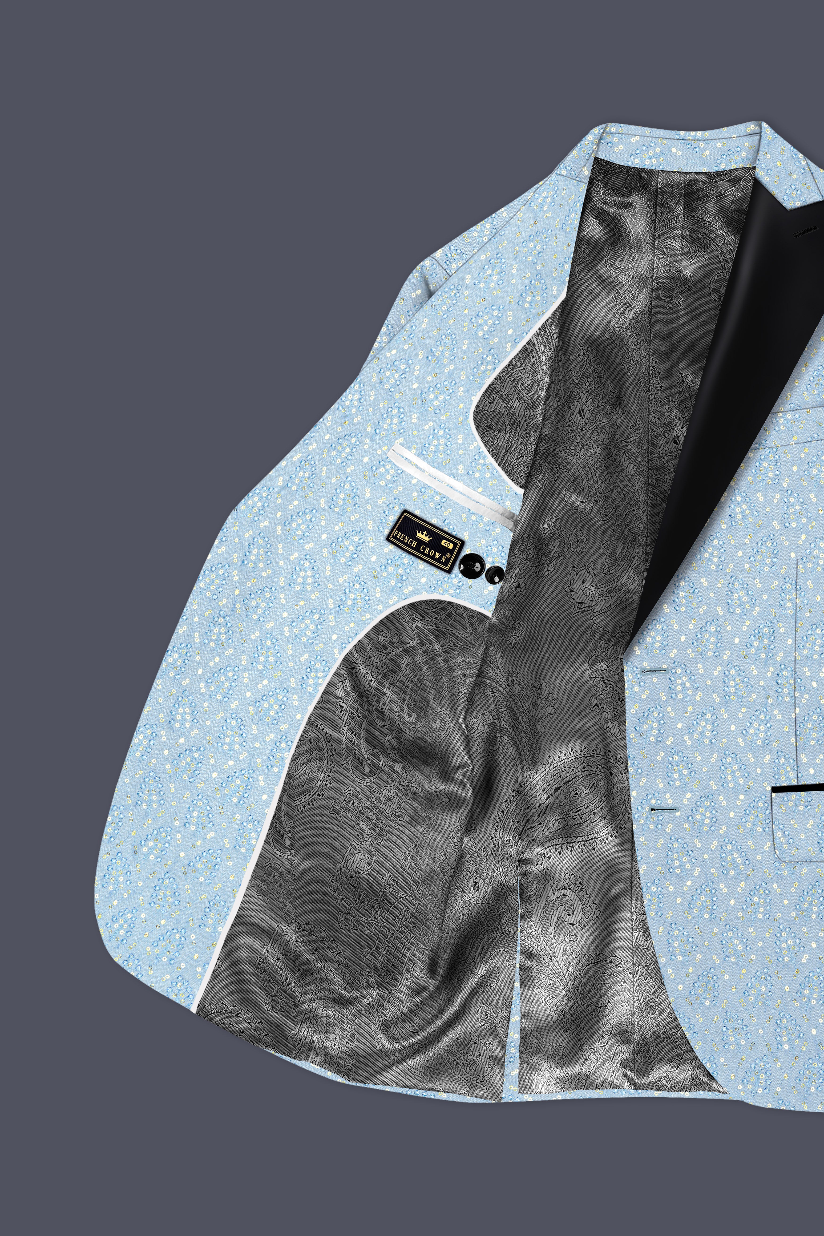 Azurora-Carolina Blue Thread and Sequin Embroidered Designer Peak Lapel Tuxedo Suit