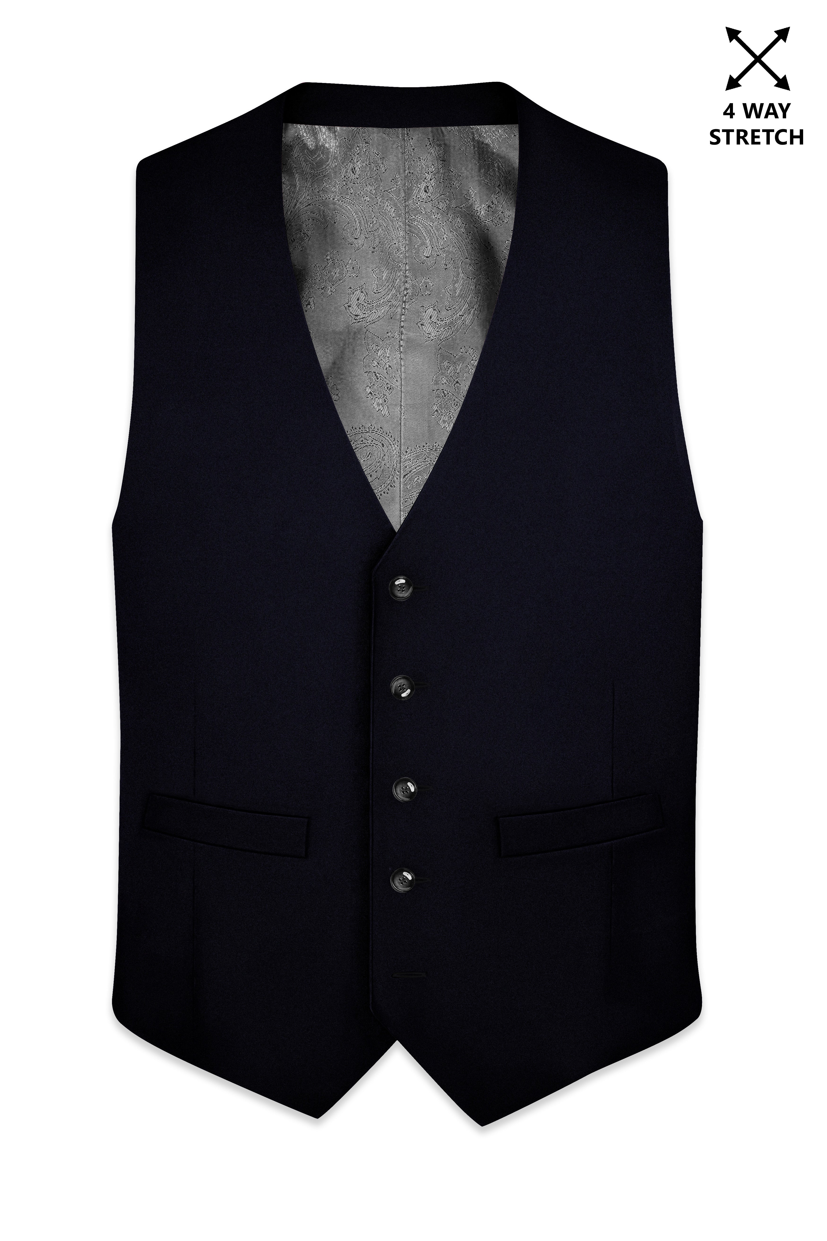 Aozora-Japanese Marine Blue 4-Way Stretch Wrinkle-Free Wool Rich Waistcoat