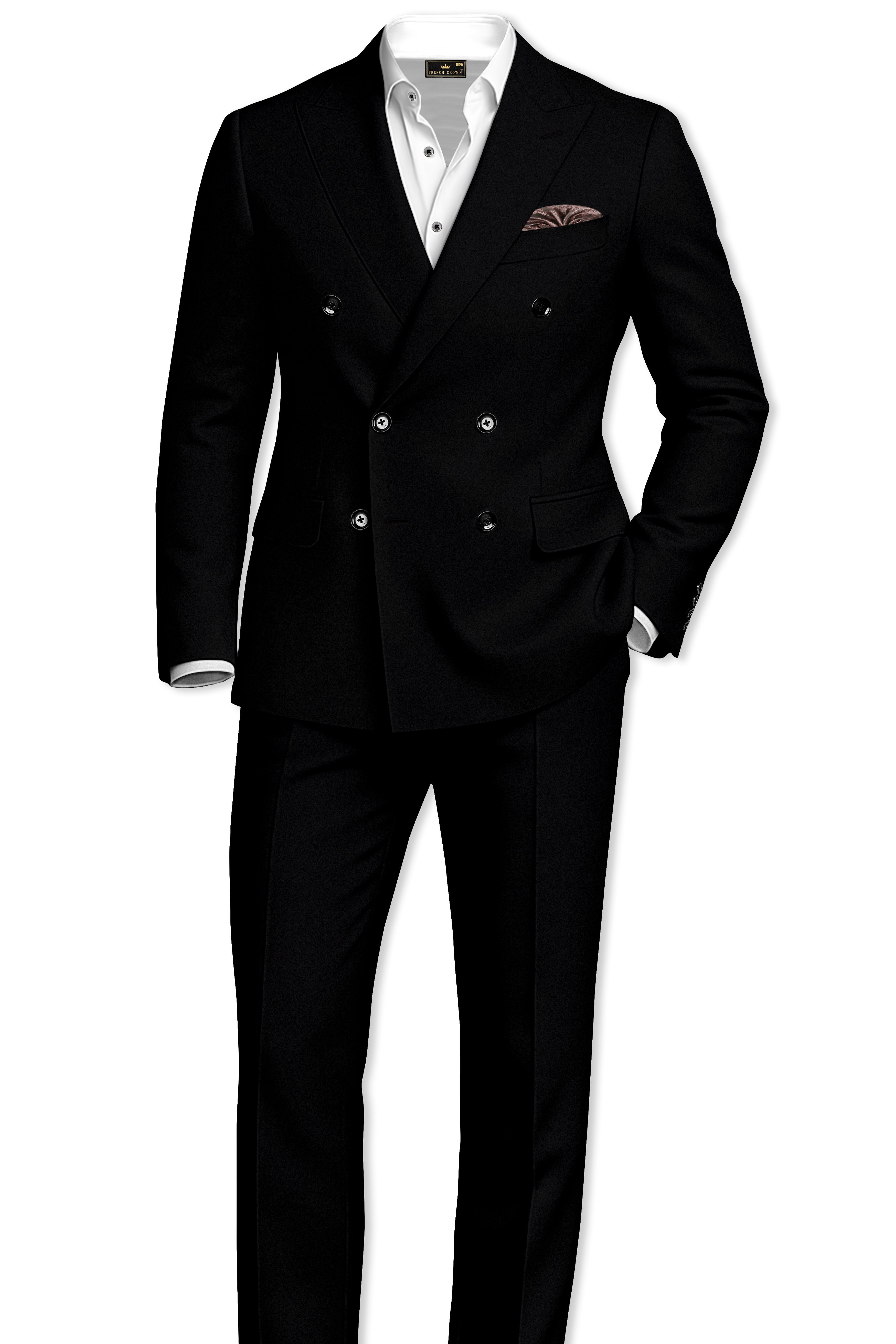 Kuro-Japanese Jade Black 4-Way Stretch Wrinkle-Free Wool Rich Double Breasted Suit