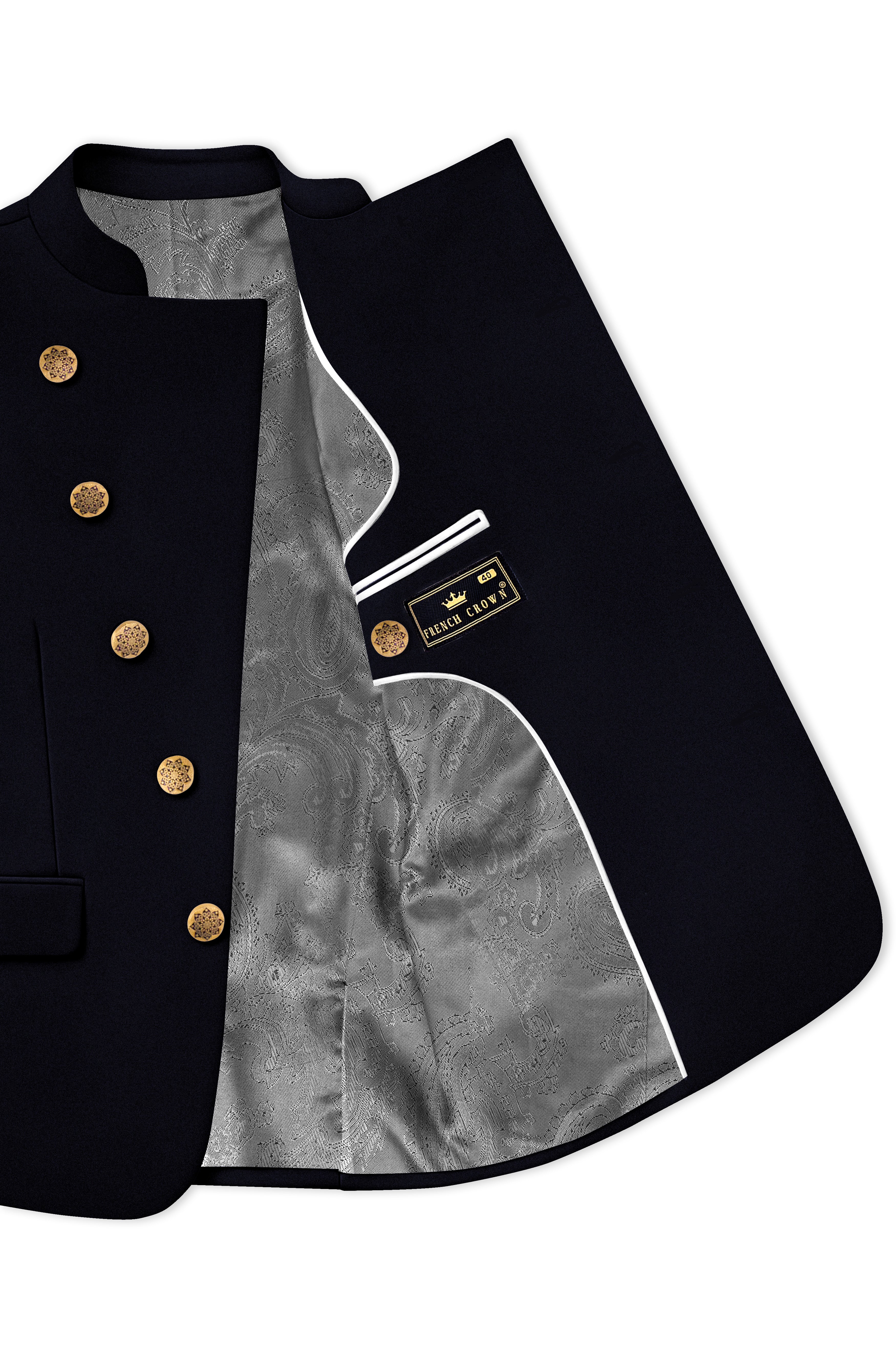 Aozora-Japanese Marine Blue 4-Way Stretch Wrinkle-Free Wool Rich Cross Placket Bandhgala Suit