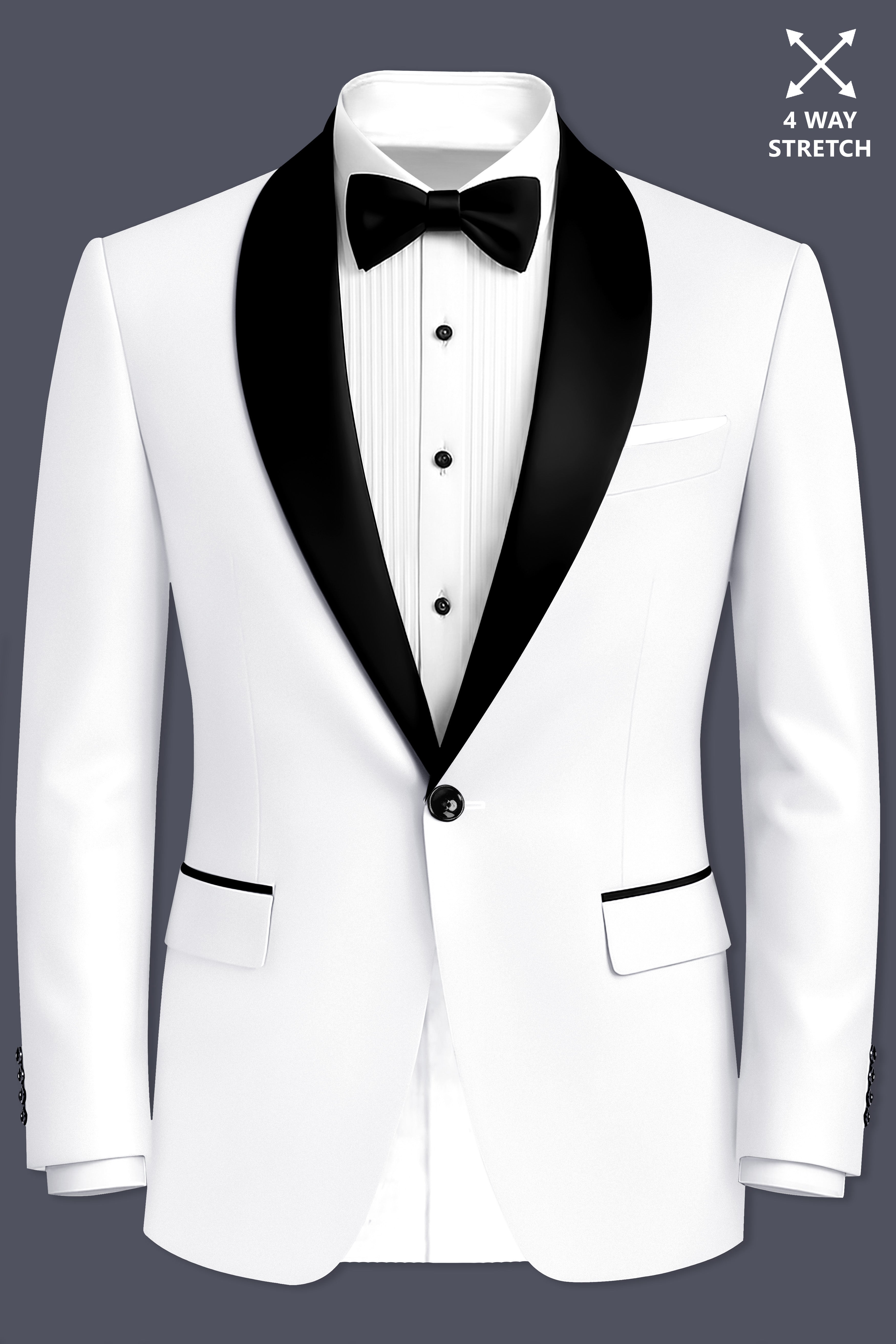 Shiro-Japanese Bright White 4-Way Stretch Wrinkle-Free Wool Rich Tuxedo Suit
