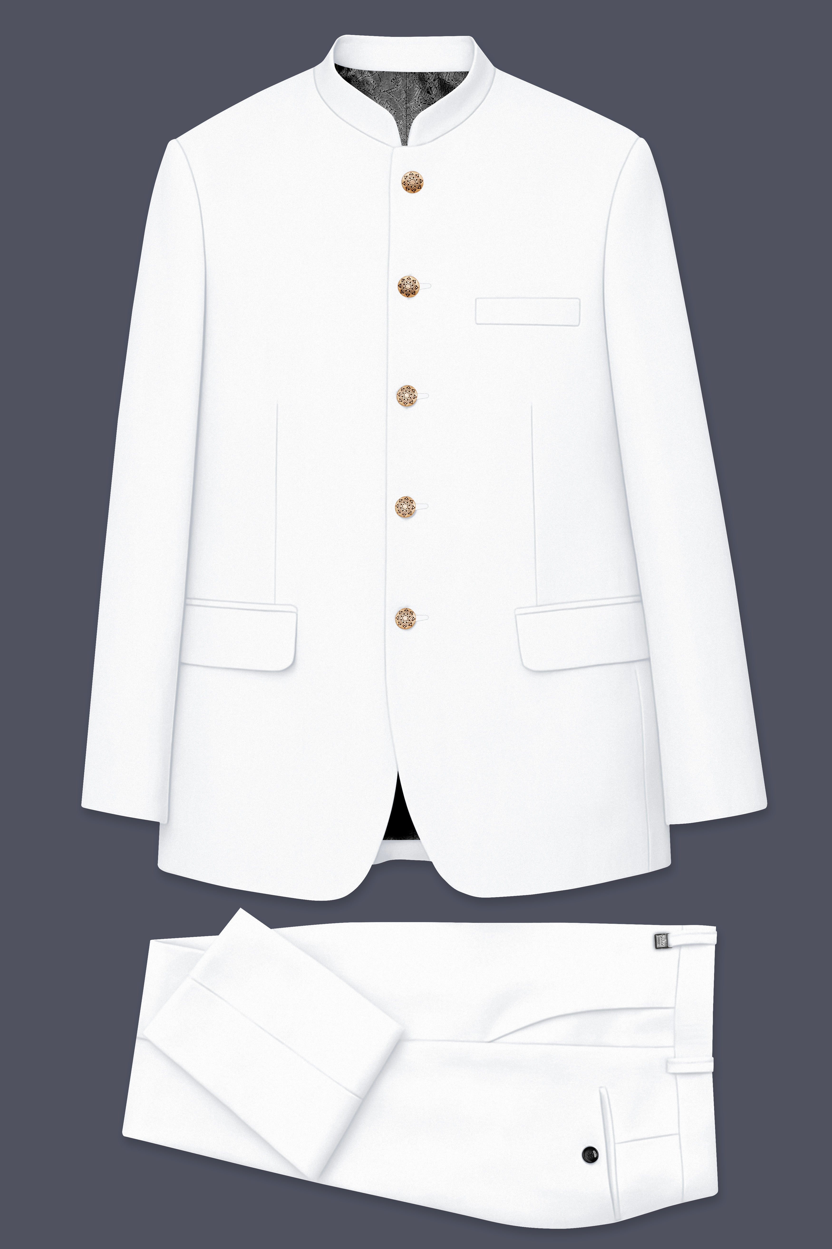 Shiro-Japanese Bright White 4-Way Stretch Wrinkle-Free Wool Rich Bandhgala Suit