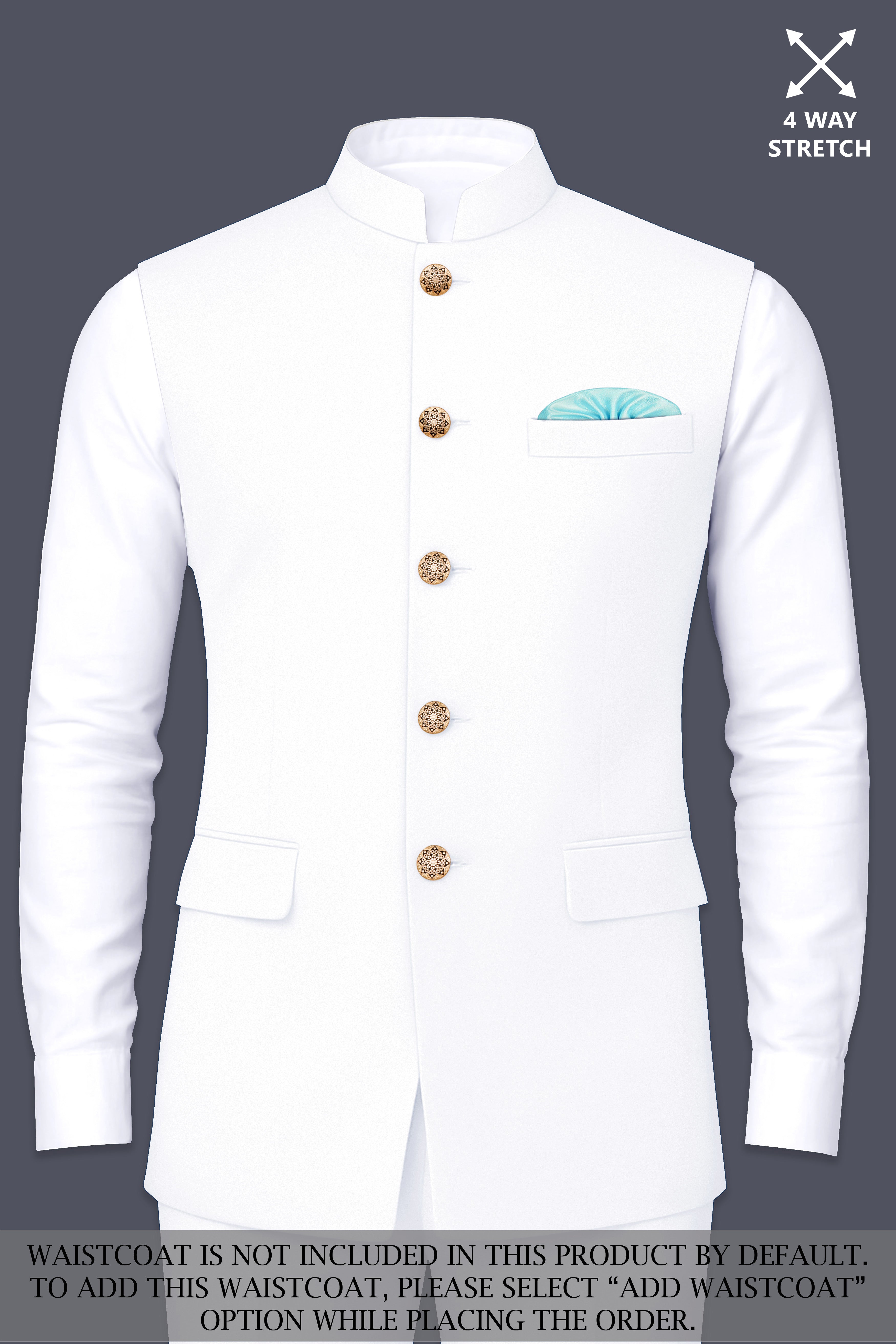 Shiro-Japanese Bright White 4-Way Stretch Wrinkle-Free Wool Rich Bandhgala Suit