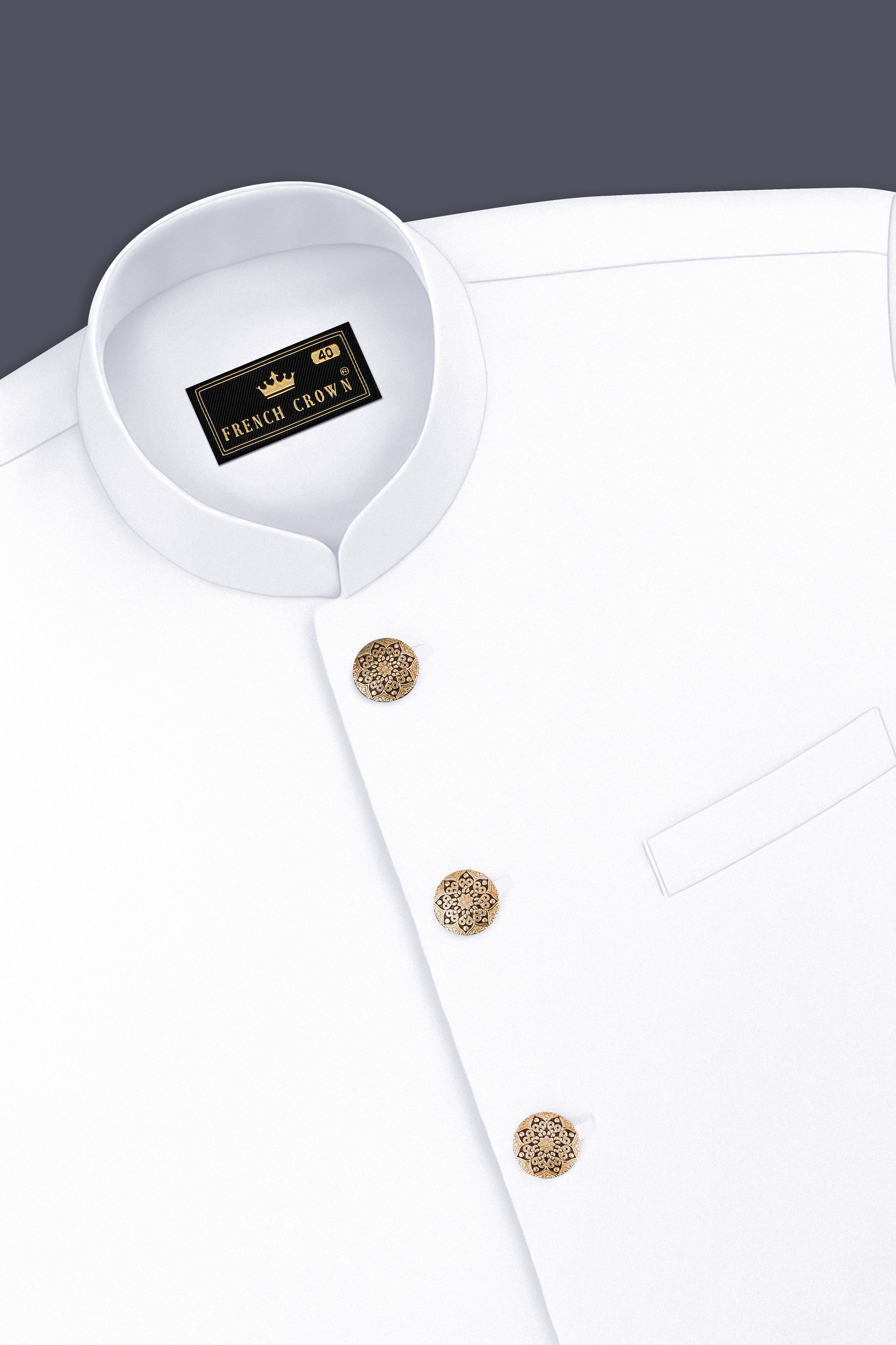 Shiro-Japanese Bright White 4-Way Stretch Wrinkle-Free Wool Rich Bandhgala Suit