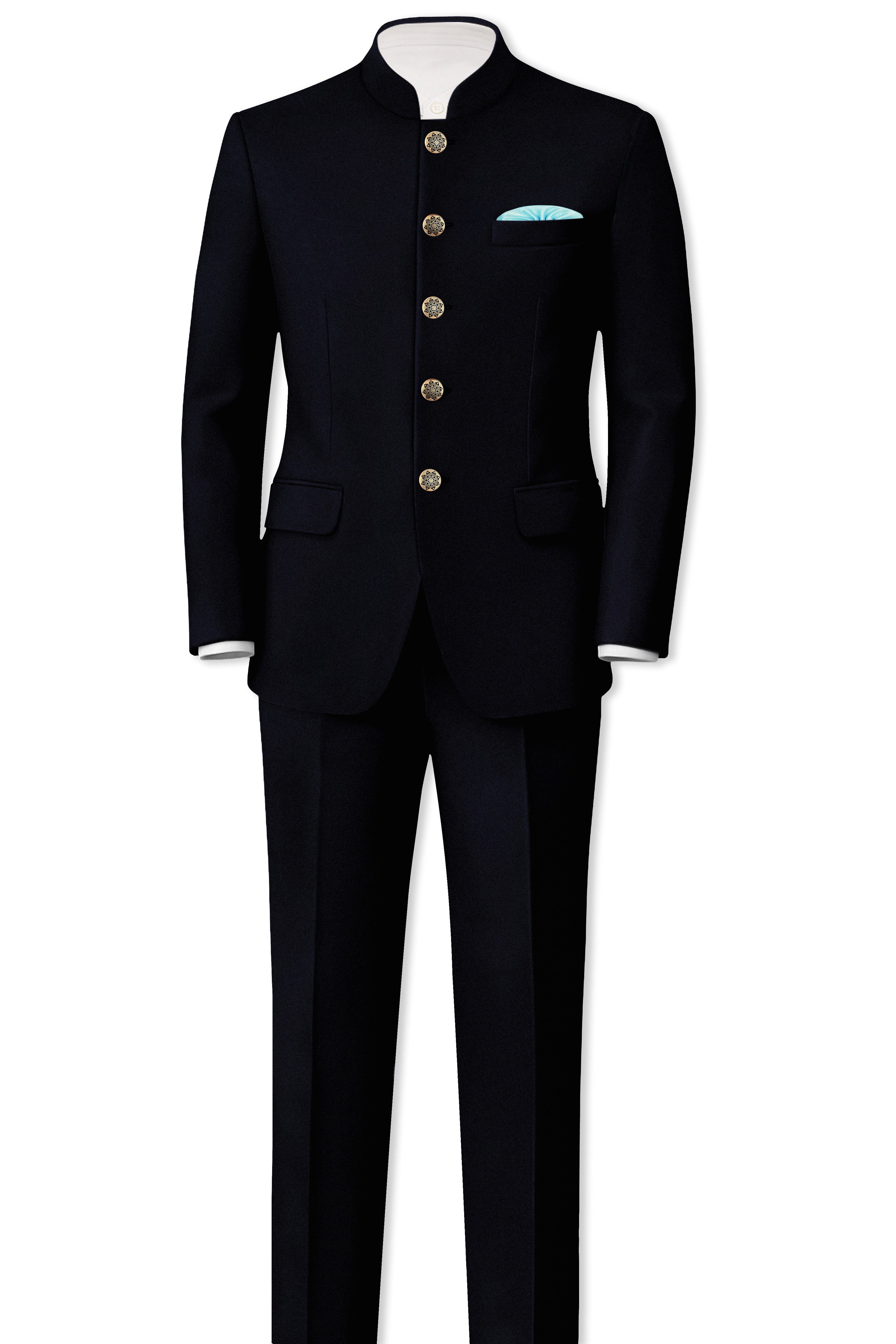 Aozora-Japanese Marine Blue 4-Way Stretch Wrinkle-Free Wool Rich Bandhgala Suit