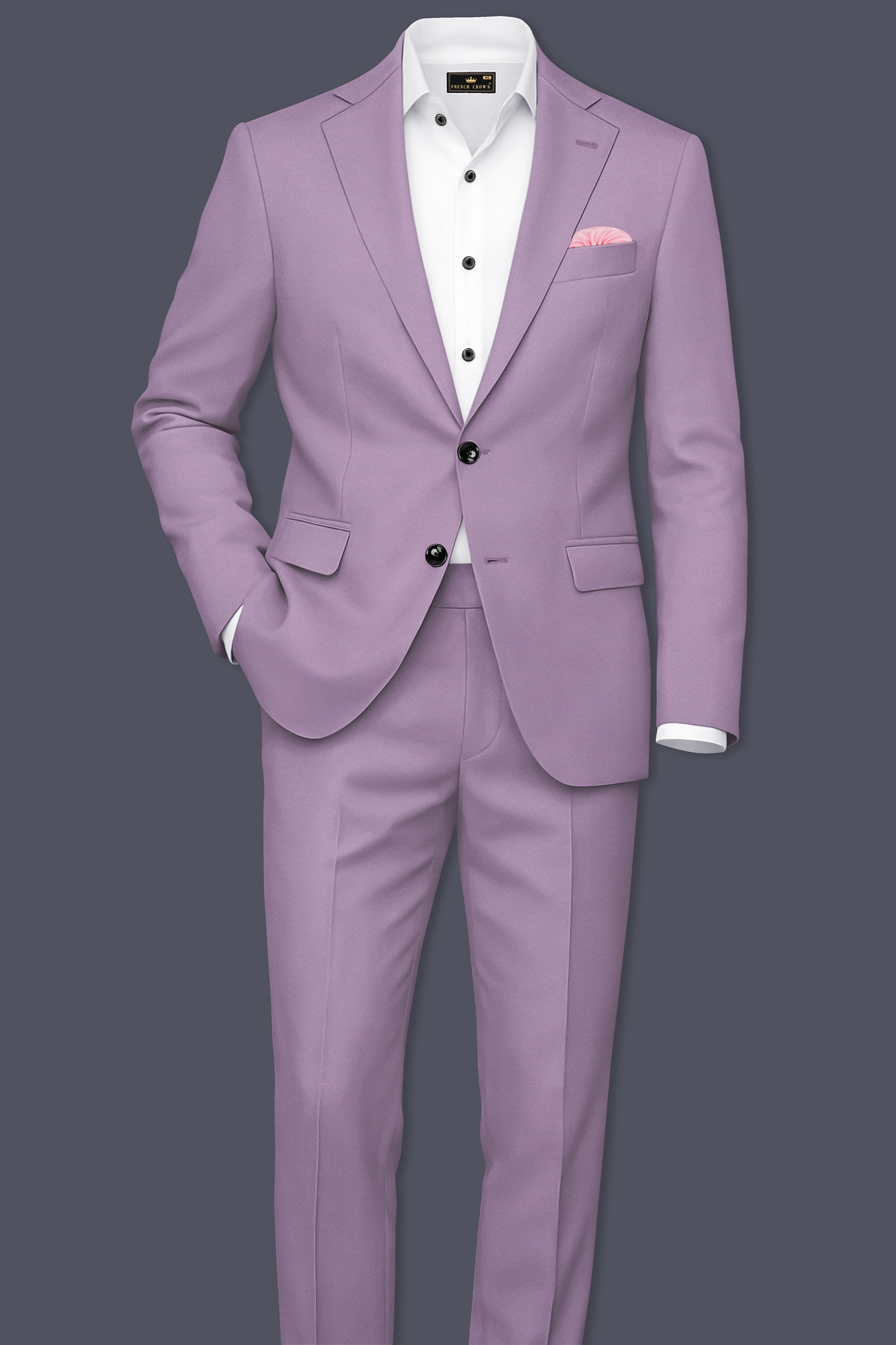 Violeto-Korean Mobster Purple 4-Way Stretch Wool Rich Single Breasted Suit