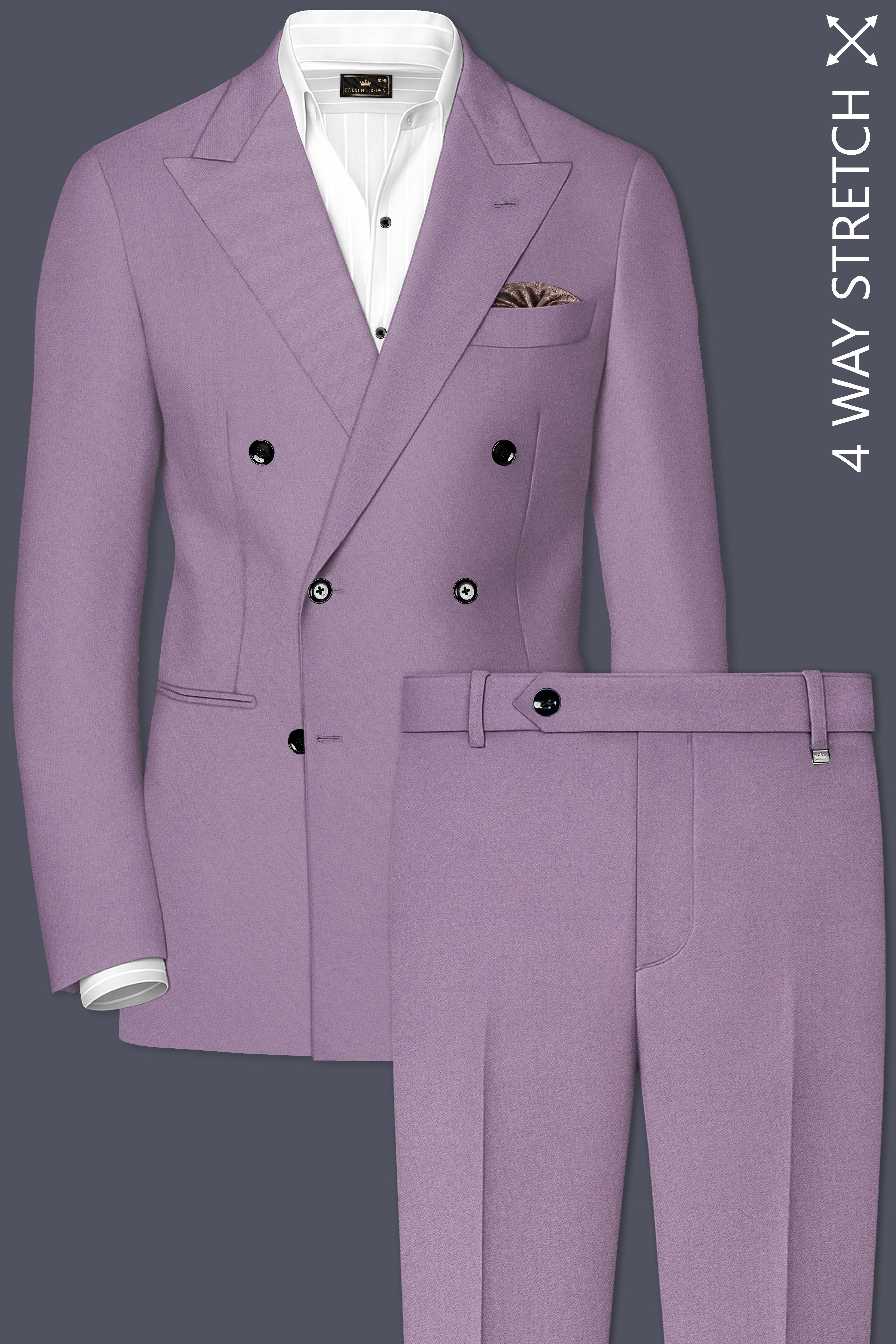 Violeto-Korean Mobster Purple 4-Way Stretch Wool Rich Double Breasted Suit