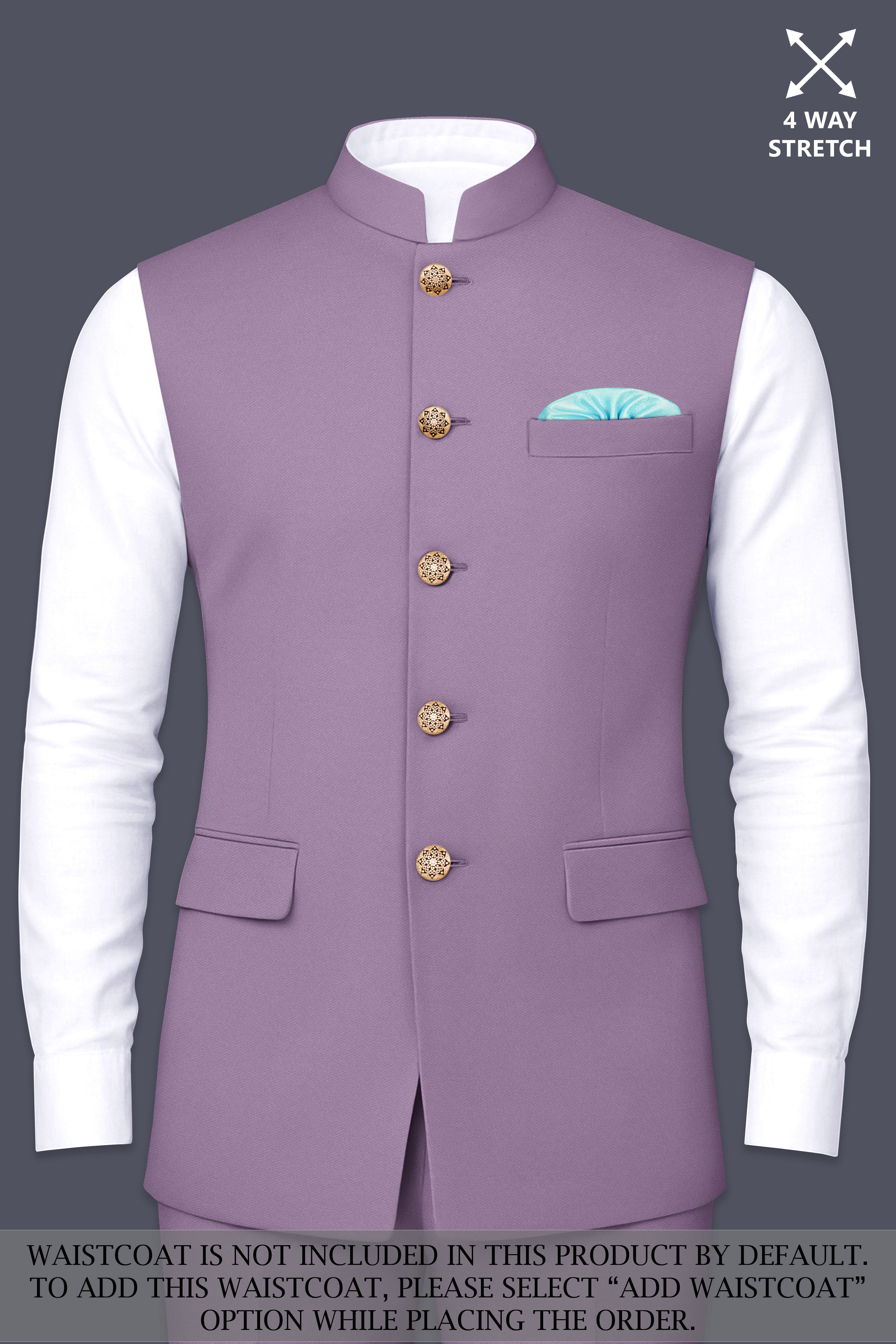 Violeto-Korean Mobster Purple 4-Way Stretch Wool Rich Cross Placket Bandhgala Suit