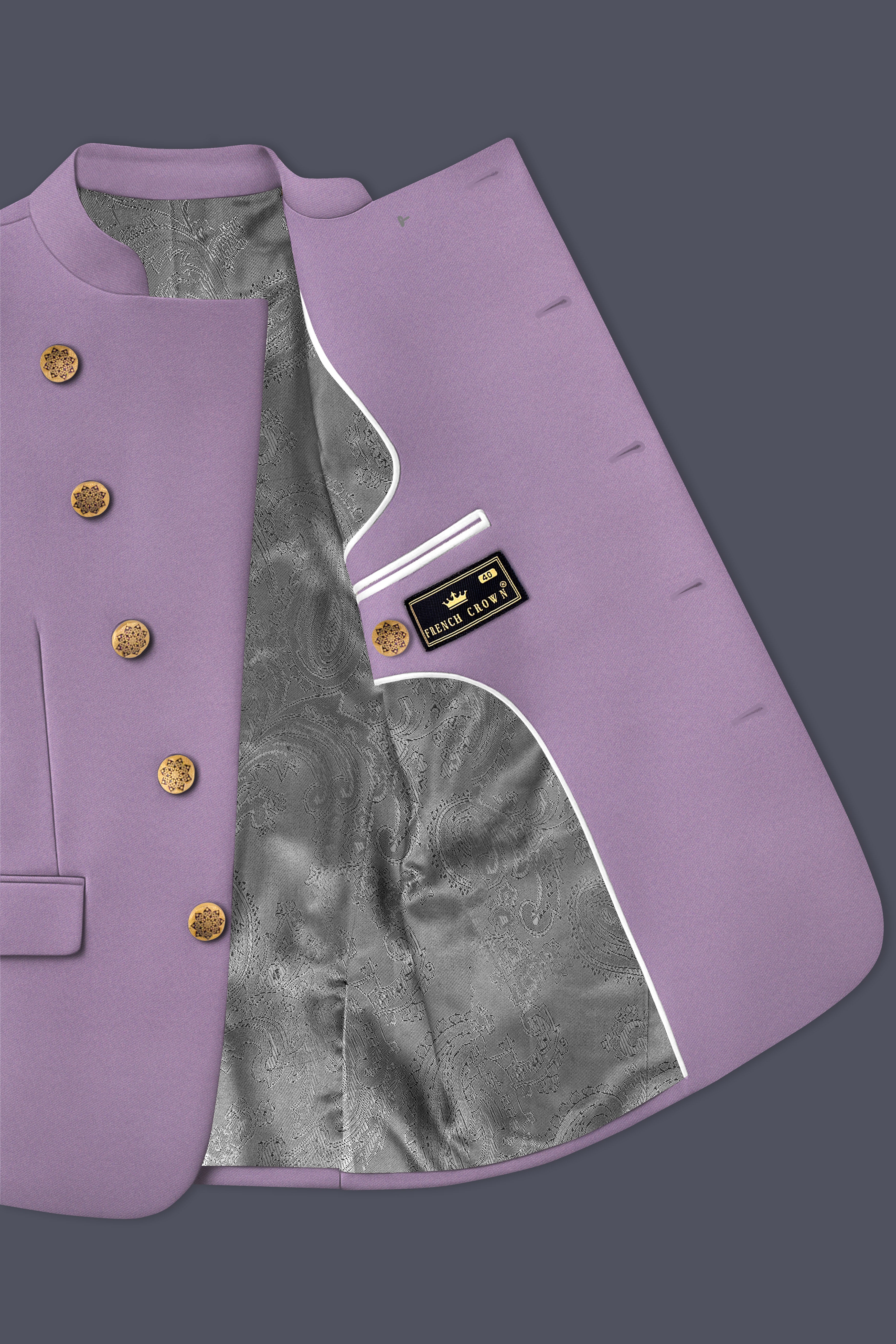 Violeto-Korean Mobster Purple 4-Way Stretch Wool Rich Cross Placket Bandhgala Suit