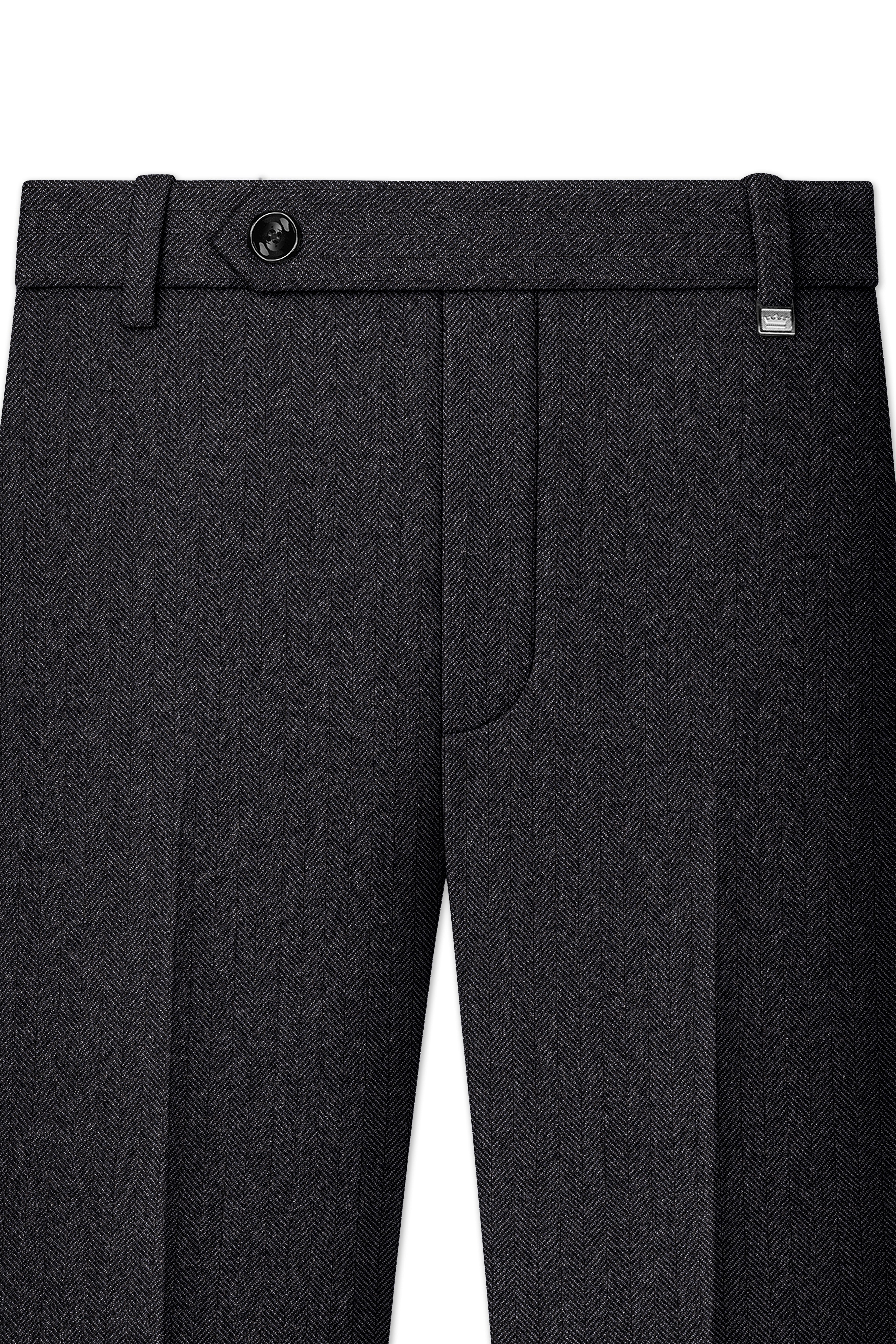 Imperion-Charcoal Gray Herringbone Textured Tweed Double Breasted Suit