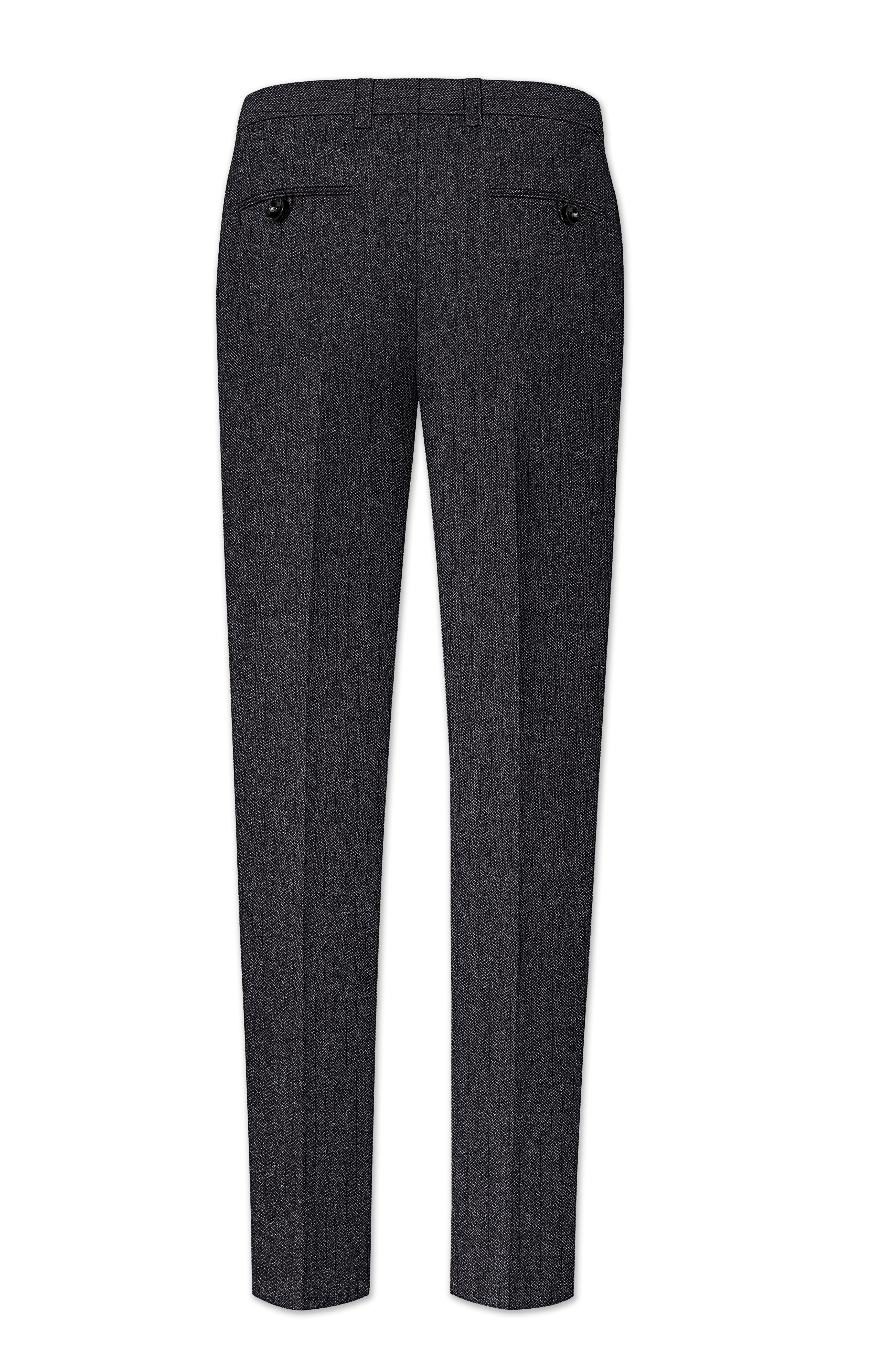 Imperion-Charcoal Gray Herringbone Textured Tweed Double Breasted Suit