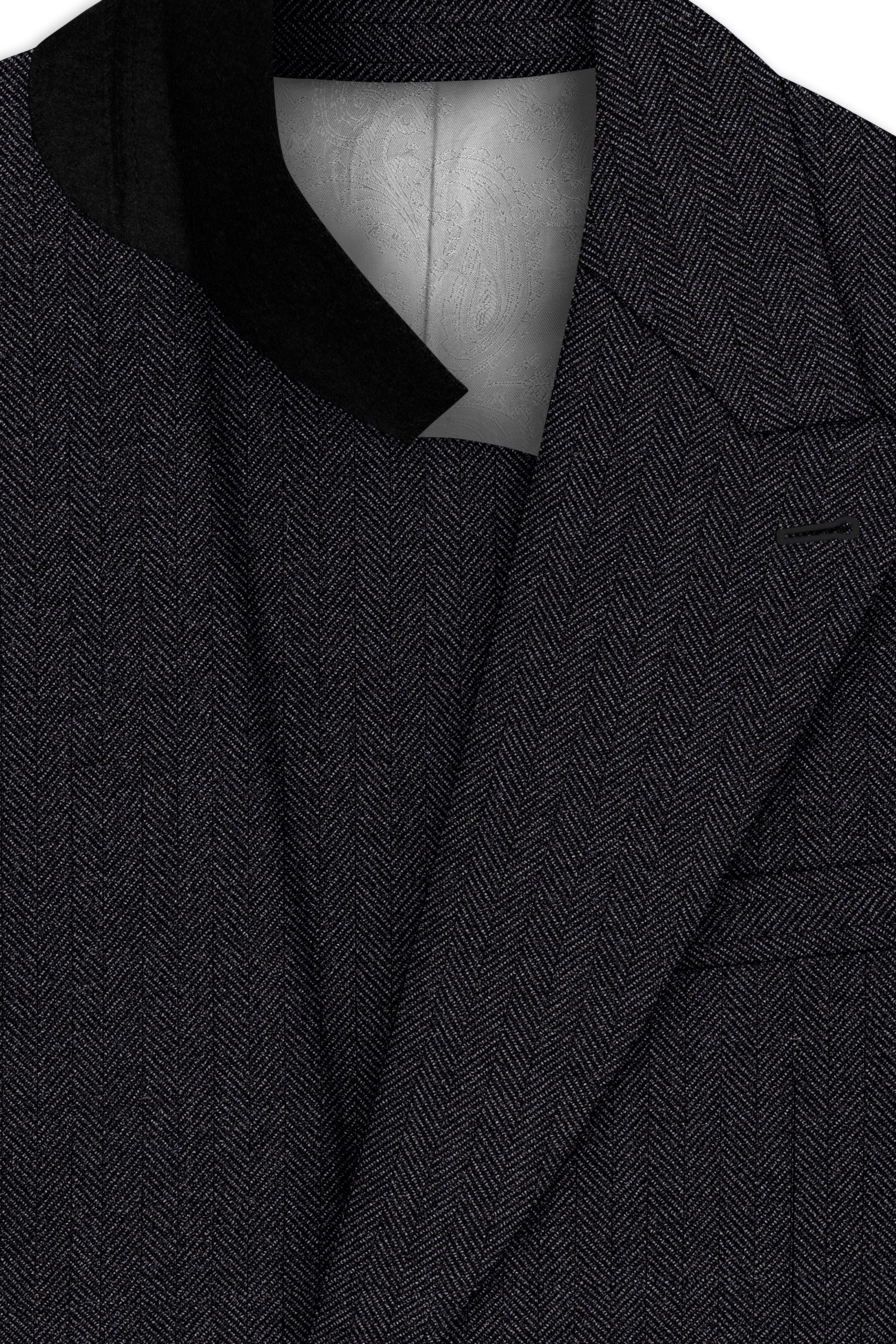 Imperion-Charcoal Gray Herringbone Textured Tweed Double Breasted Suit