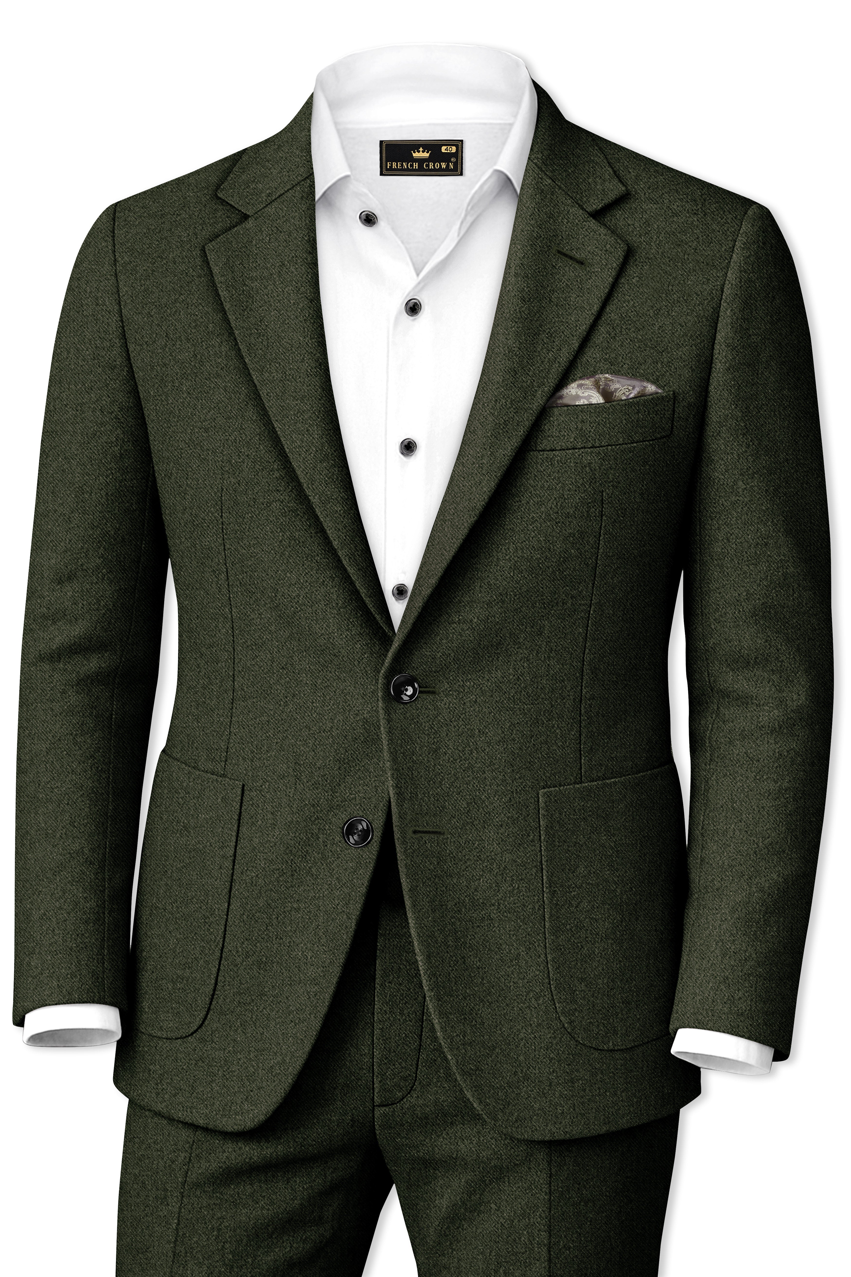 Virenza-Rangoon Green Textured Tweed Single Breasted Sports Suit