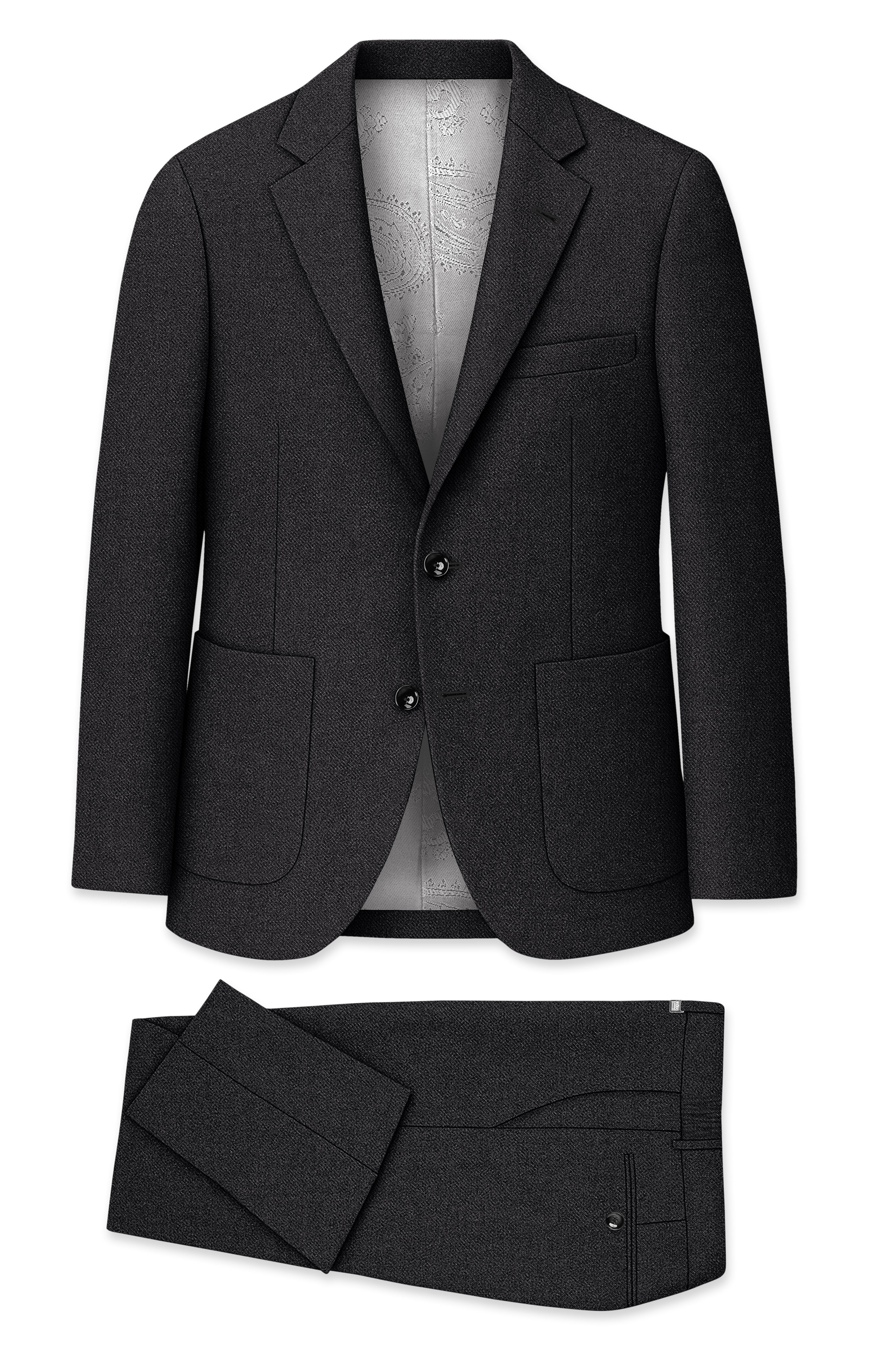 Cinerro-Mine Shaft Gray Textured Tweed Single Breasted Sports Suit