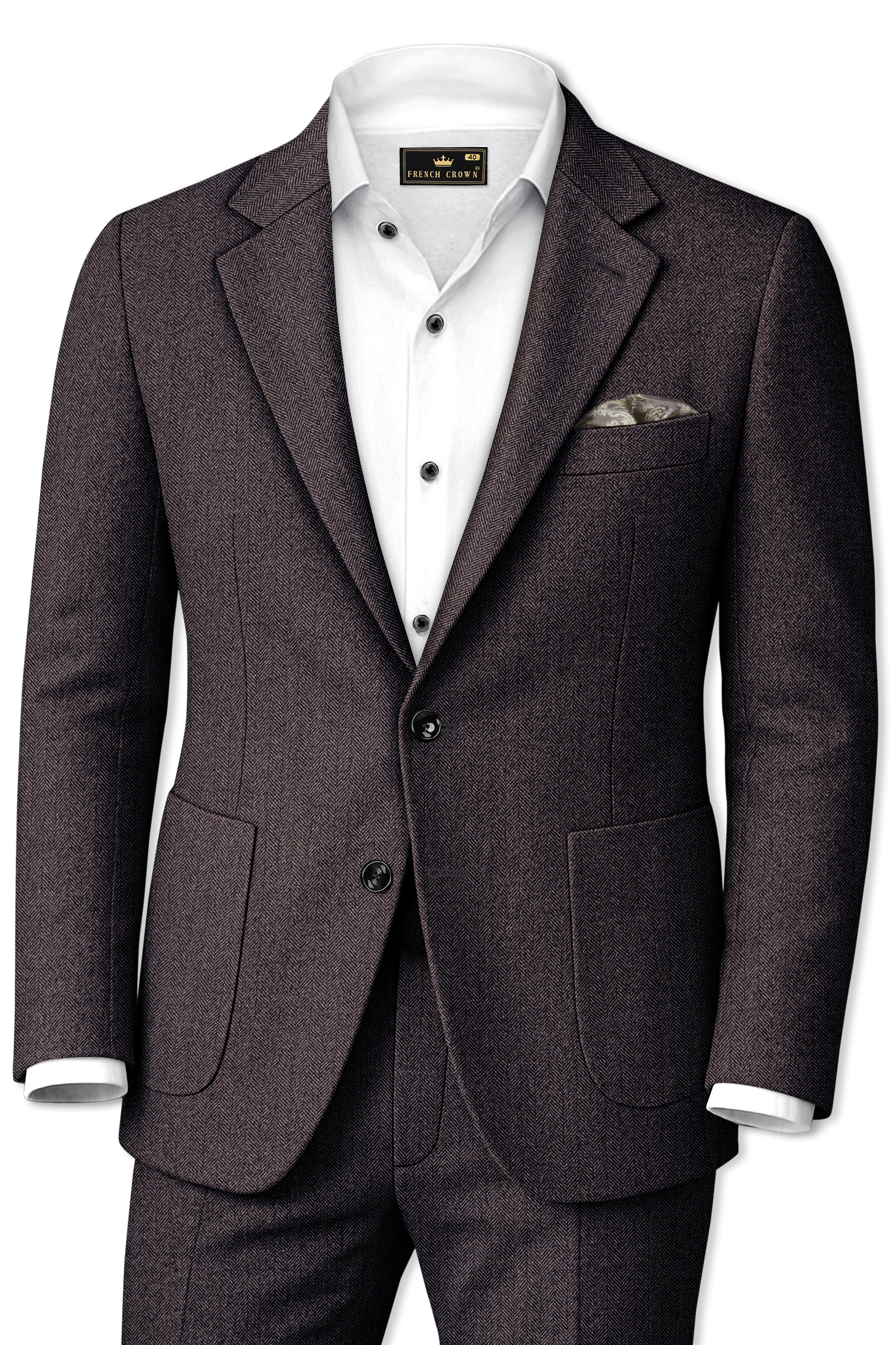 Aurezion-Zeus Brown Herringbone Textured Tweed Single Breasted Sports Suit