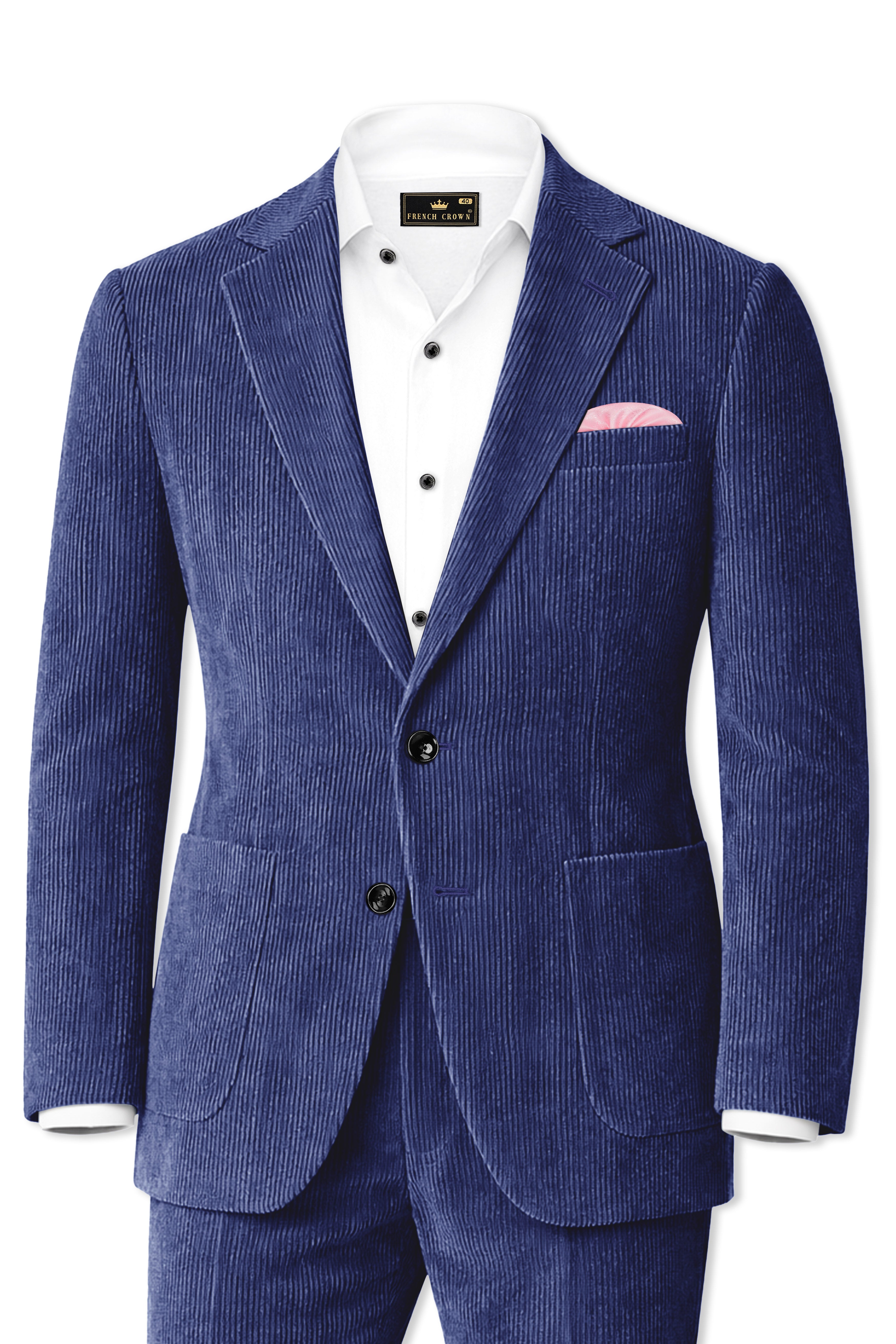 Slatzen-Slate Blue Corduroy Single Breasted Sports Suit
