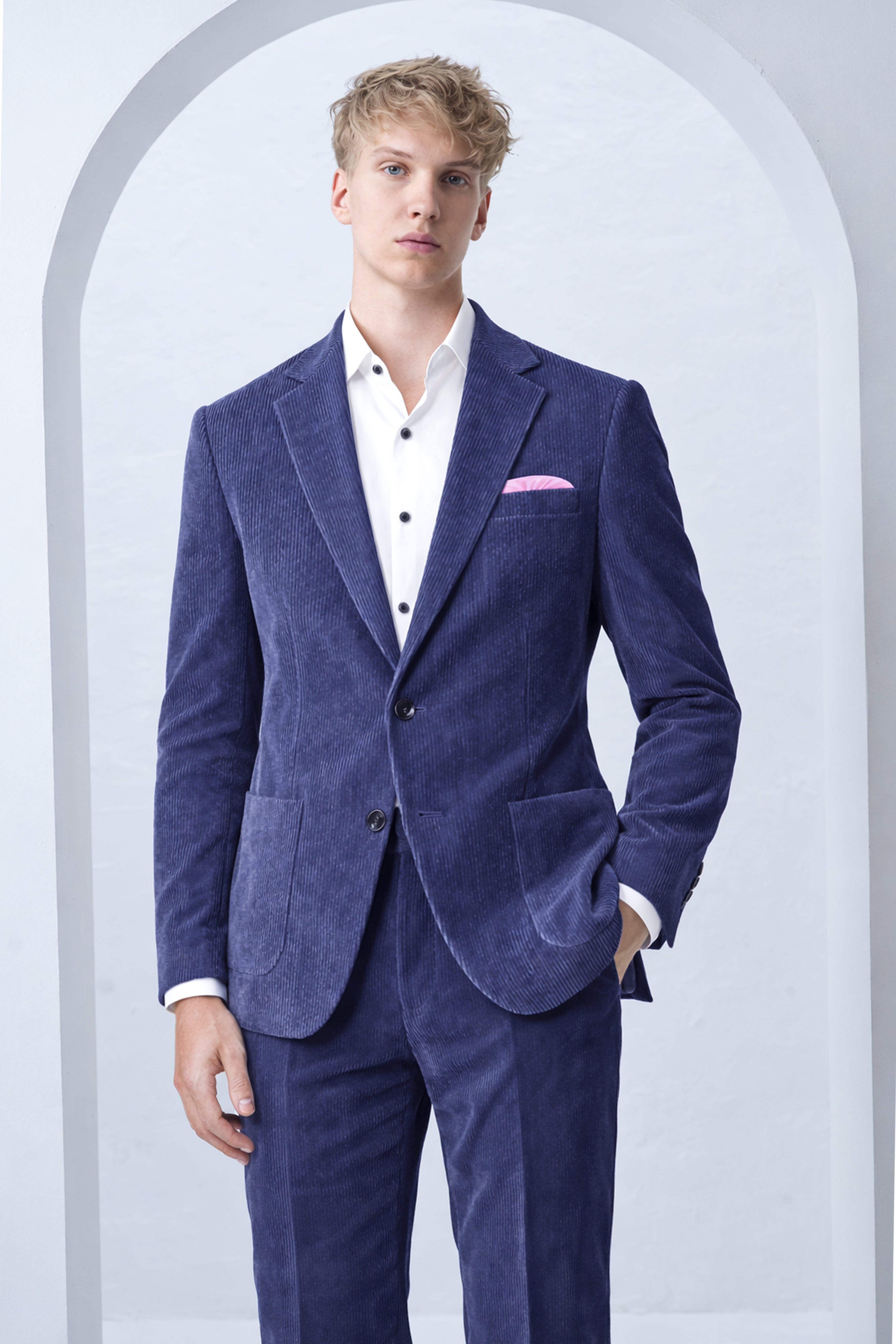 Slatzen-Slate Blue Corduroy Single Breasted Sports Suit