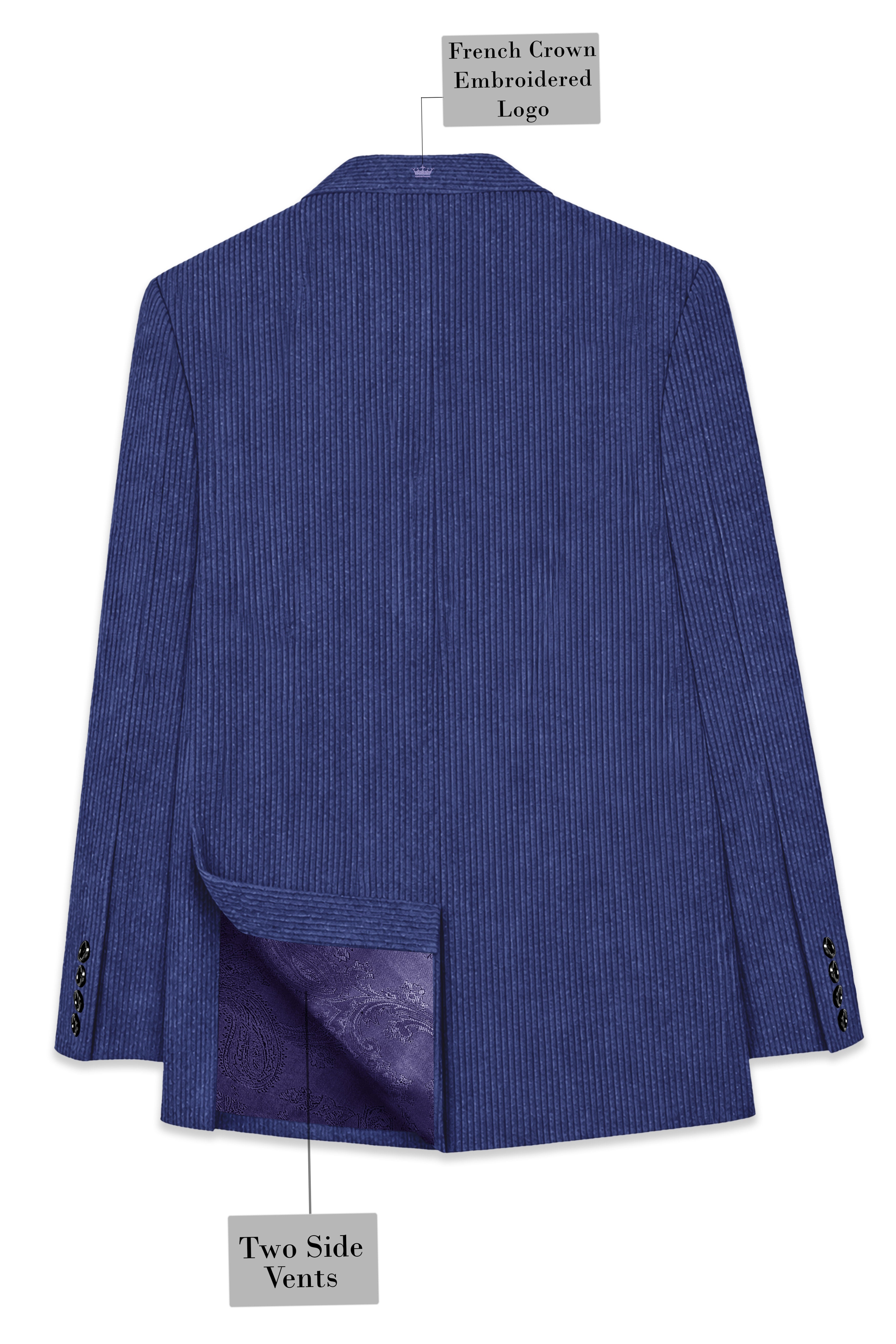 Slatzen-Slate Blue Corduroy Single Breasted Sports Suit