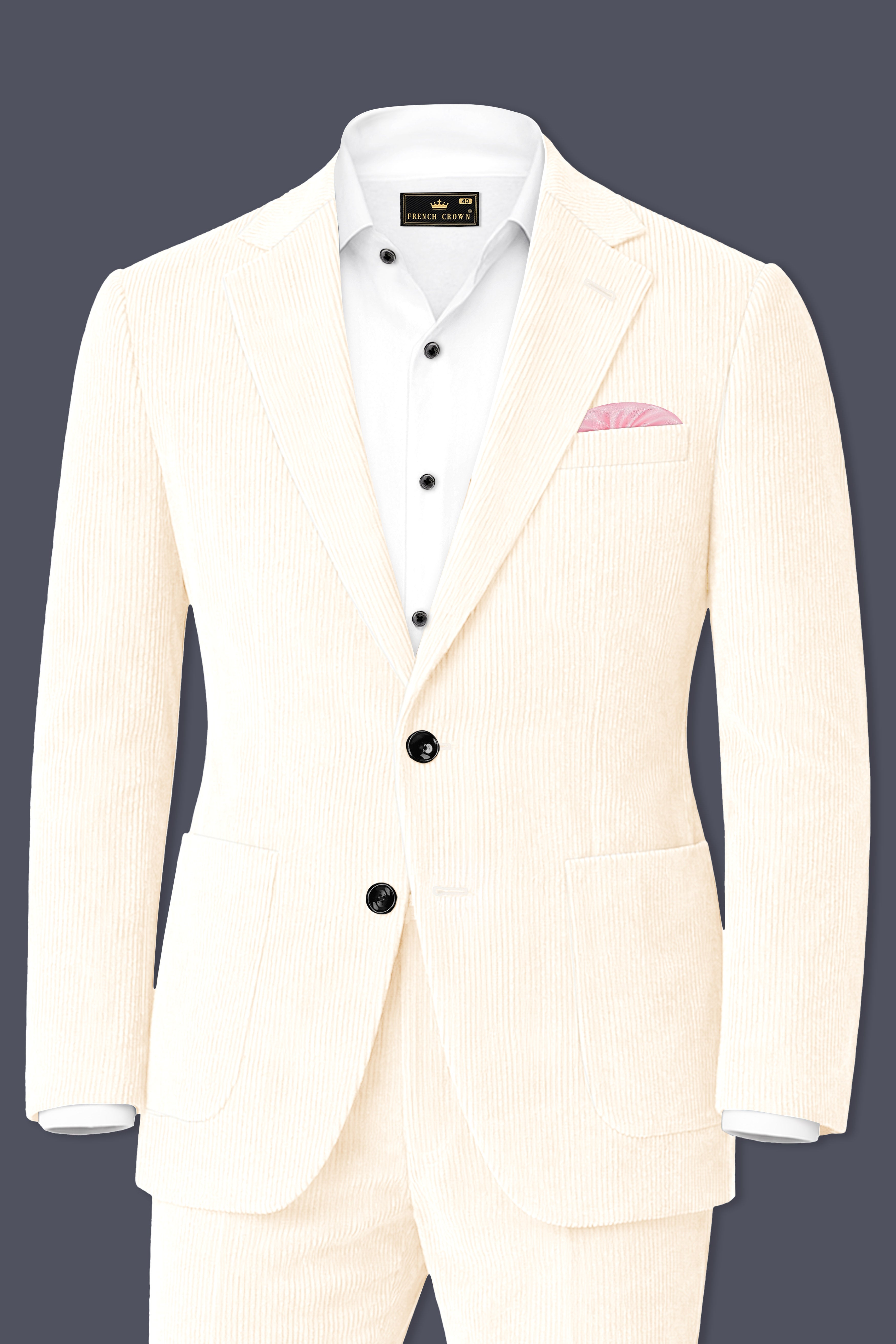 Ivoro-Swizzle Cream Corduroy Single Breasted Sports Suit