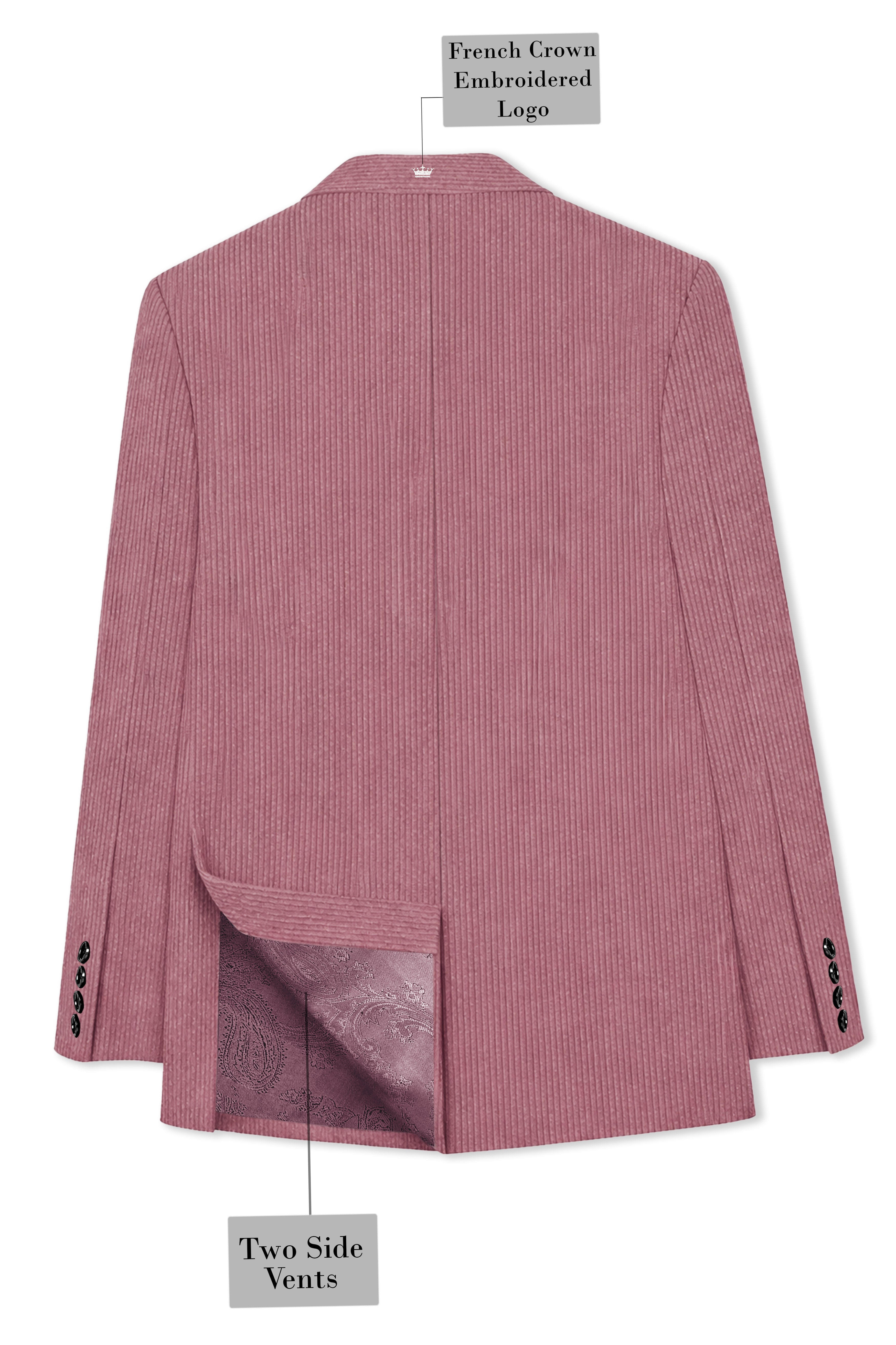 Petalux-Oriental Pink Corduroy Single Breasted Sports Suit